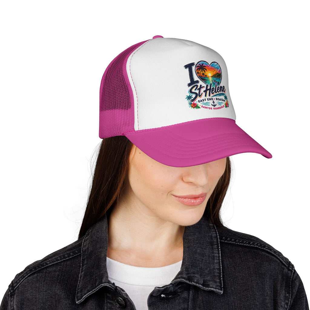 I Heart St. Helene Trucker Cap — Tropical Beach Sunset Hat