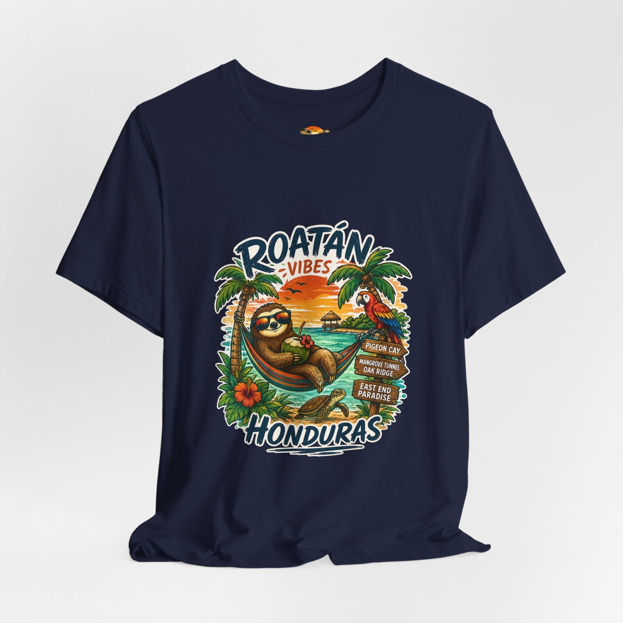 Roatán Vibes Honduras T-Shirt — Tropical Sloth Beach Vacation Tee