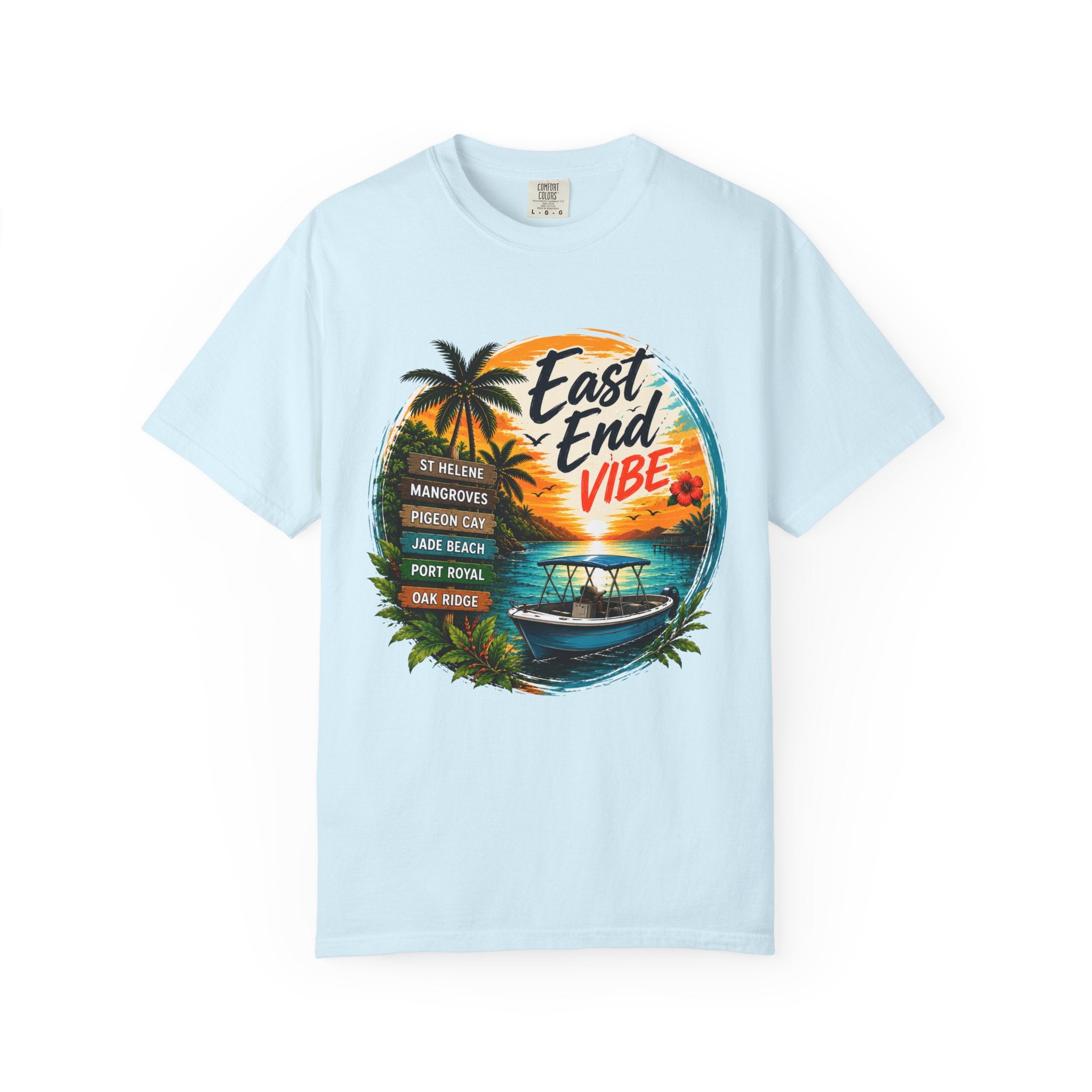 East End Vibe Beach T-Shirt — Tropical Palm Sunset Graphic Tee