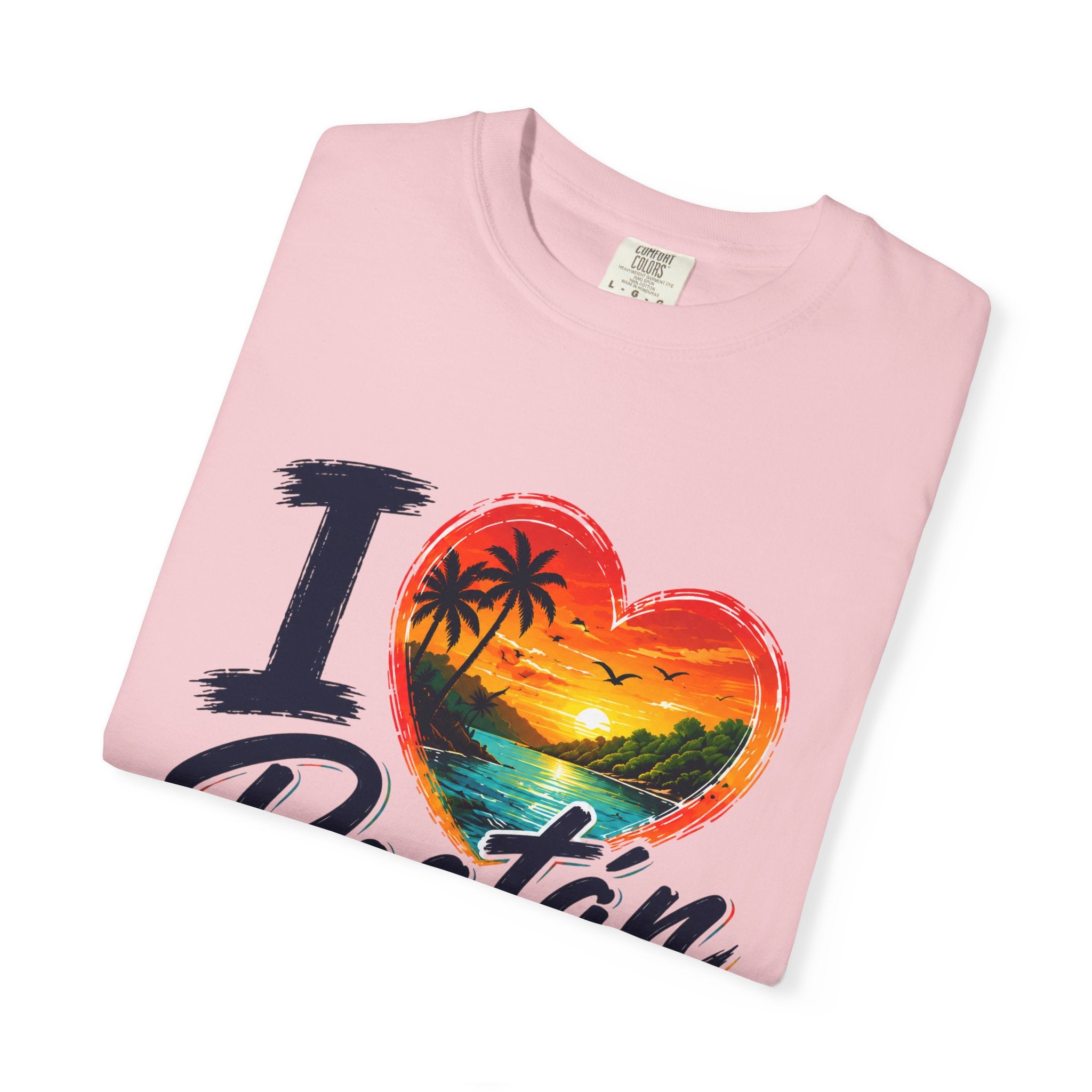 I Love Roatán East End T-Shirt — Tropical Heart Sunset Souvenir