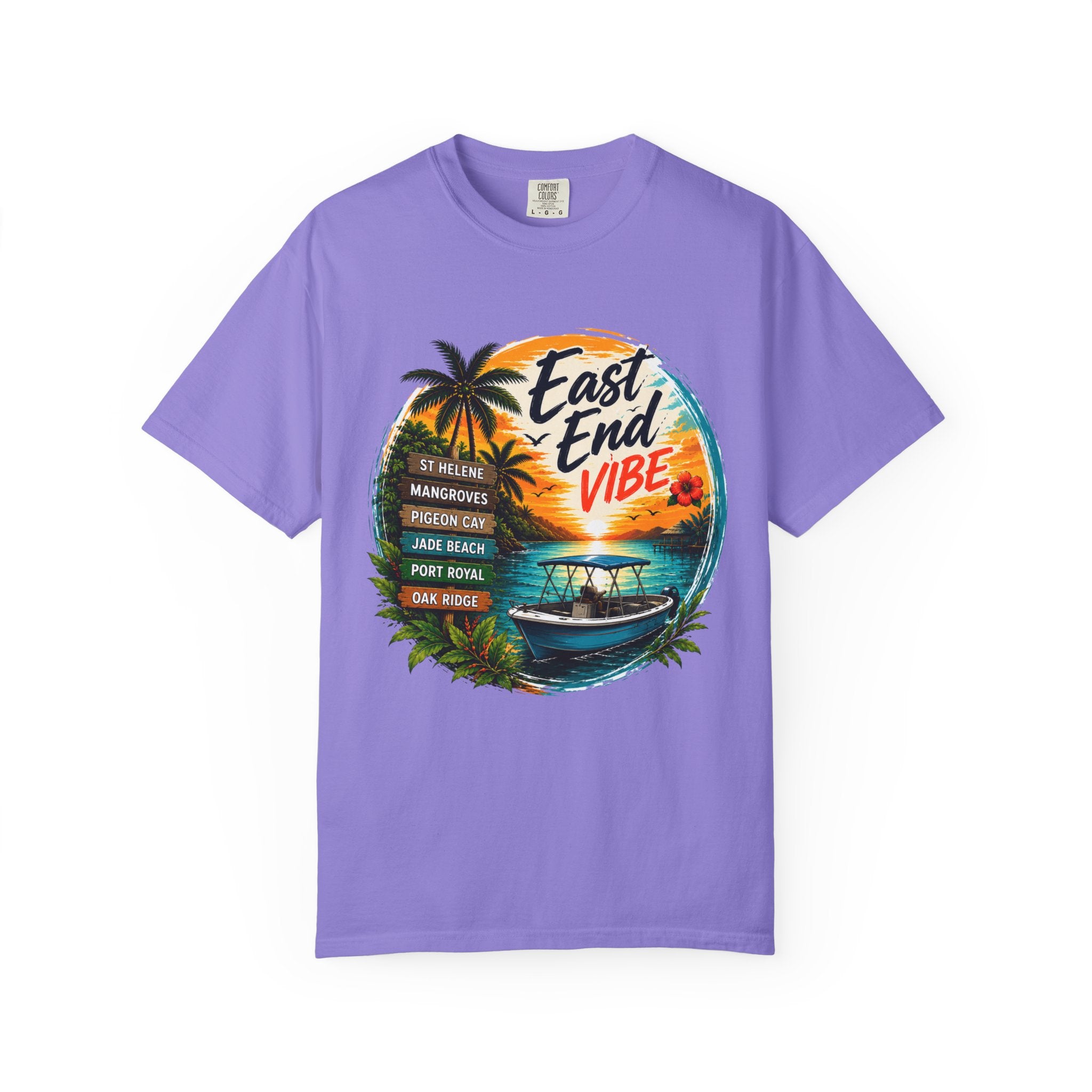 East End Vibe Beach T-Shirt — Tropical Palm Sunset Graphic Tee