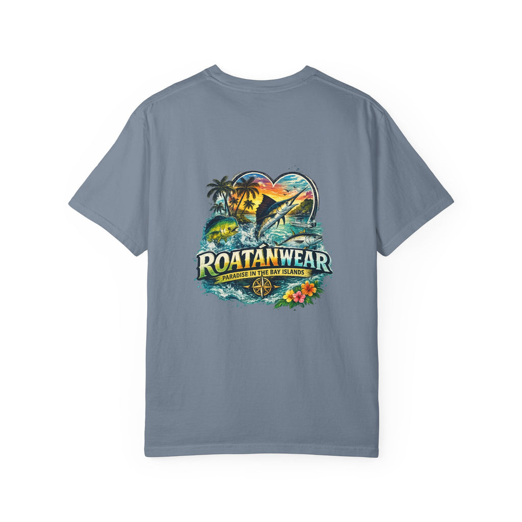 Roatan Beach T-Shirt — Tropical Dolphin Sunset Tee