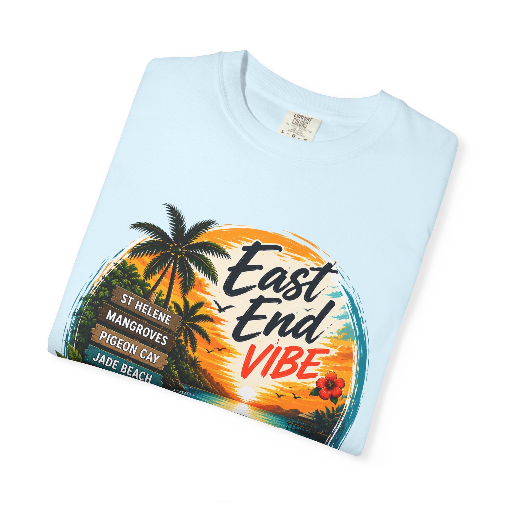 East End Vibe Beach T-Shirt — Tropical Palm Sunset Graphic Tee