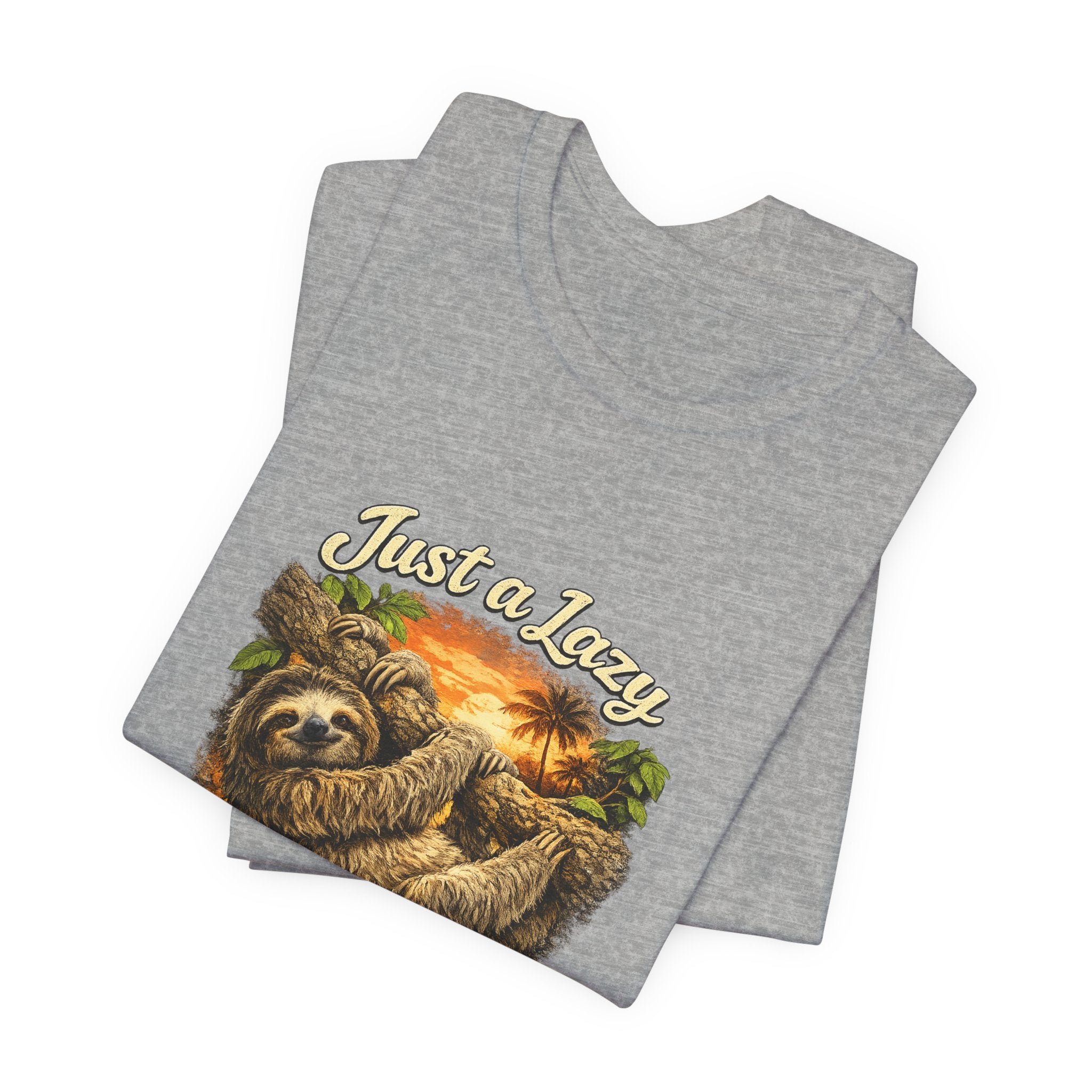 Sloth 'Just a Lazy Living Life' Graphic Tee — Beach Sunset Relaxed T-Shirt