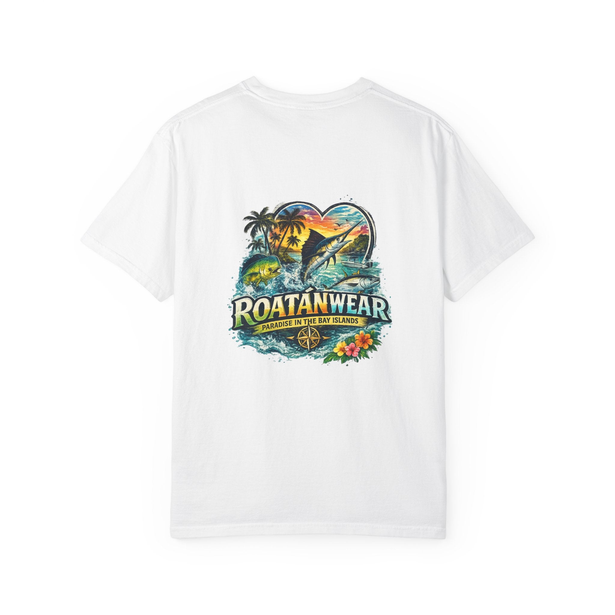 Roatan Beach T-Shirt — Tropical Dolphin Sunset Tee