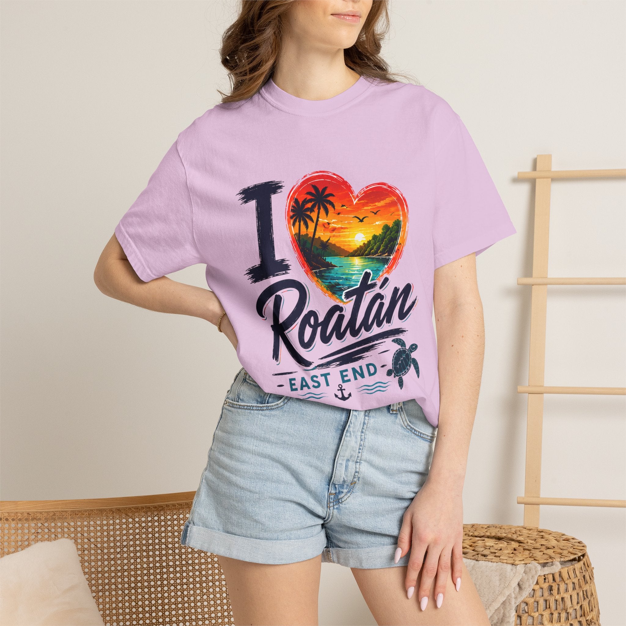 I Love Roatán East End T-Shirt — Tropical Heart Sunset Souvenir