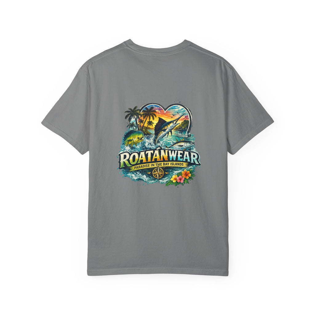 Roatan Beach T-Shirt — Tropical Dolphin Sunset Tee