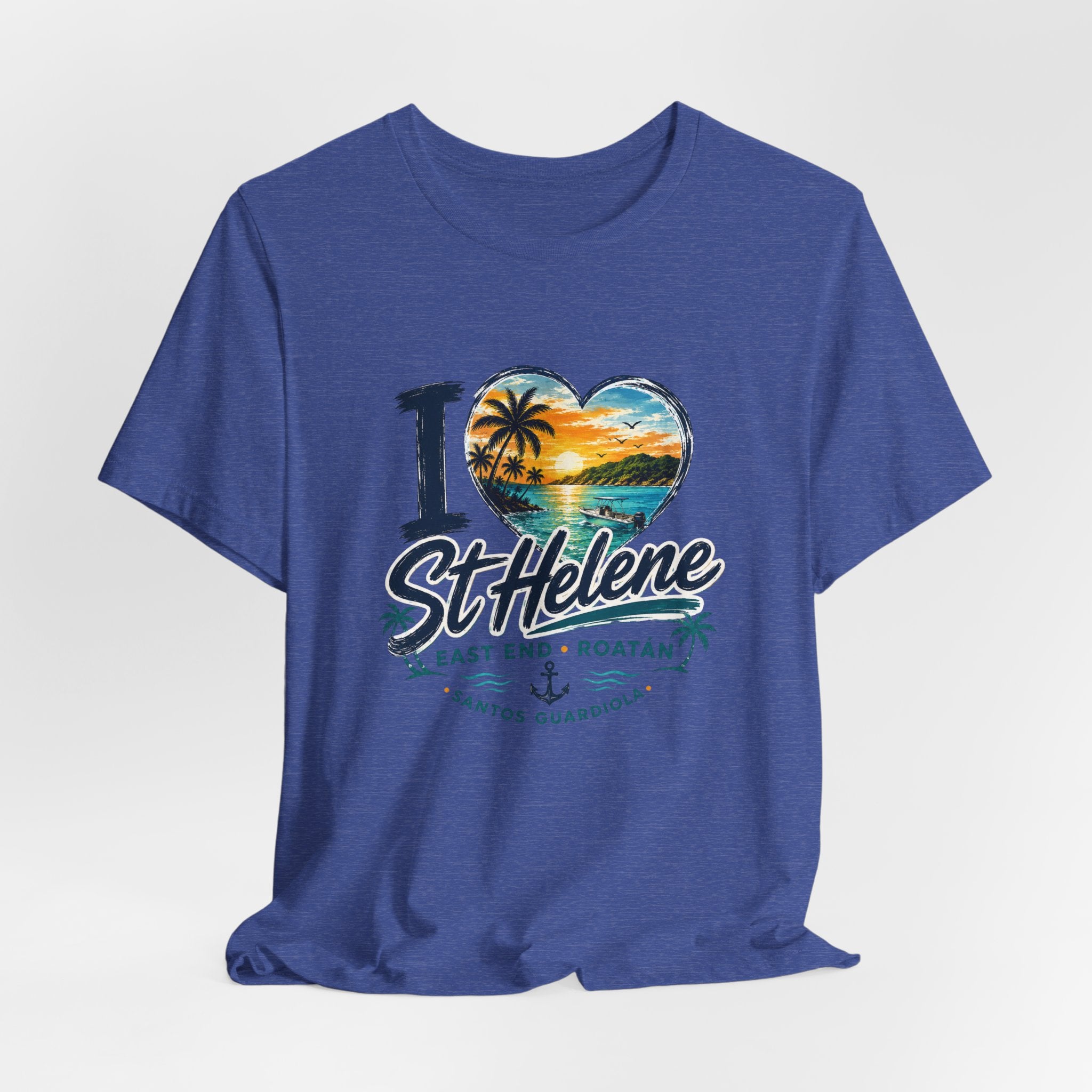 St. Helene Tropical Heart T-Shirt — "I  St Helene" Beach Sunset Tee