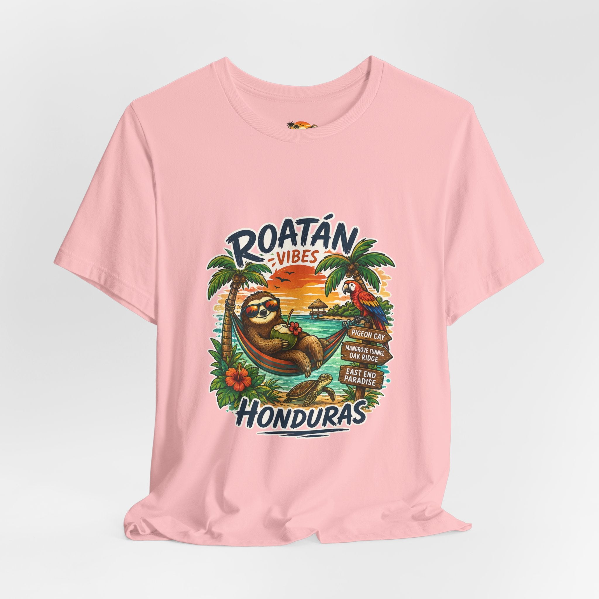 Roatán Vibes Honduras T-Shirt — Tropical Sloth Beach Vacation Tee