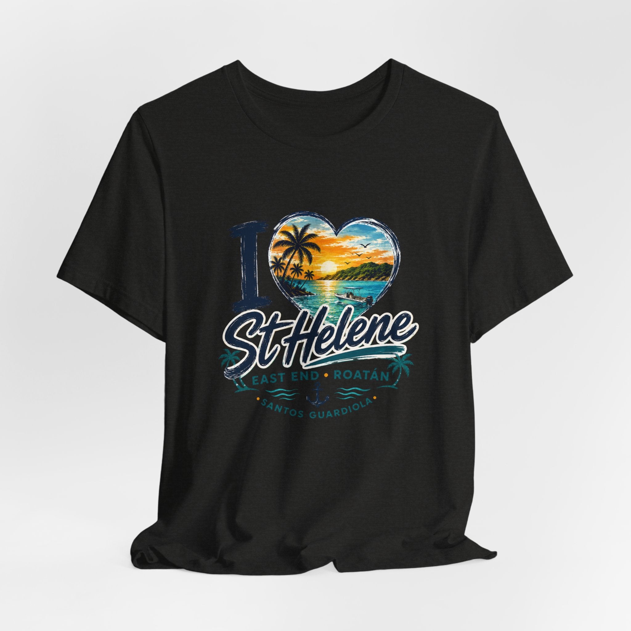St. Helene Tropical Heart T-Shirt — "I  St Helene" Beach Sunset Tee