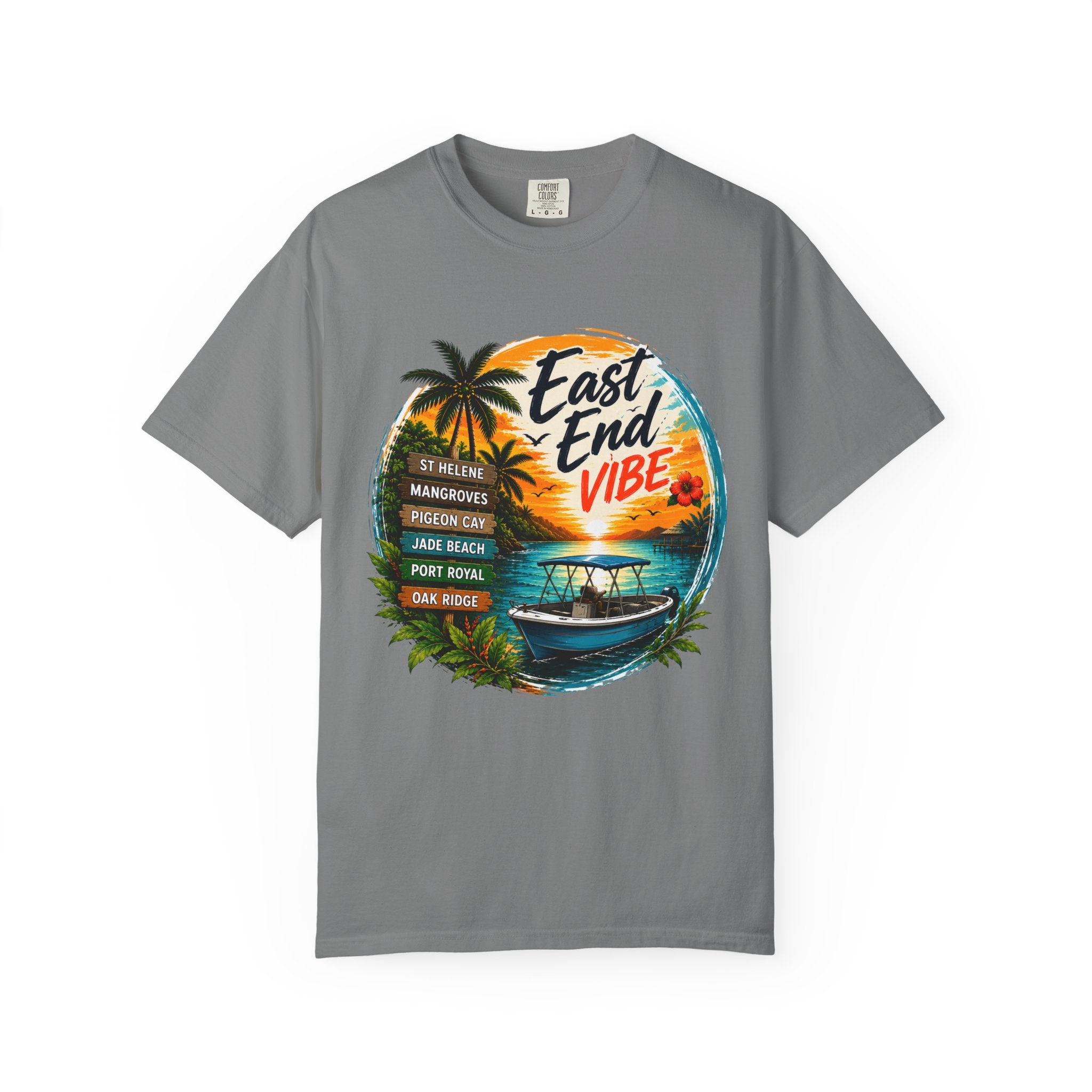 East End Vibe Beach T-Shirt — Tropical Palm Sunset Graphic Tee