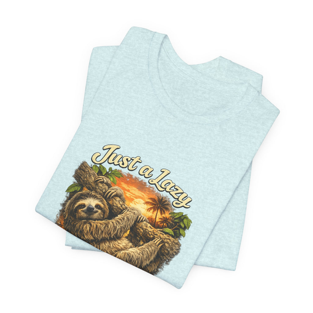 Sloth 'Just a Lazy Living Life' Graphic Tee — Beach Sunset Relaxed T-Shirt