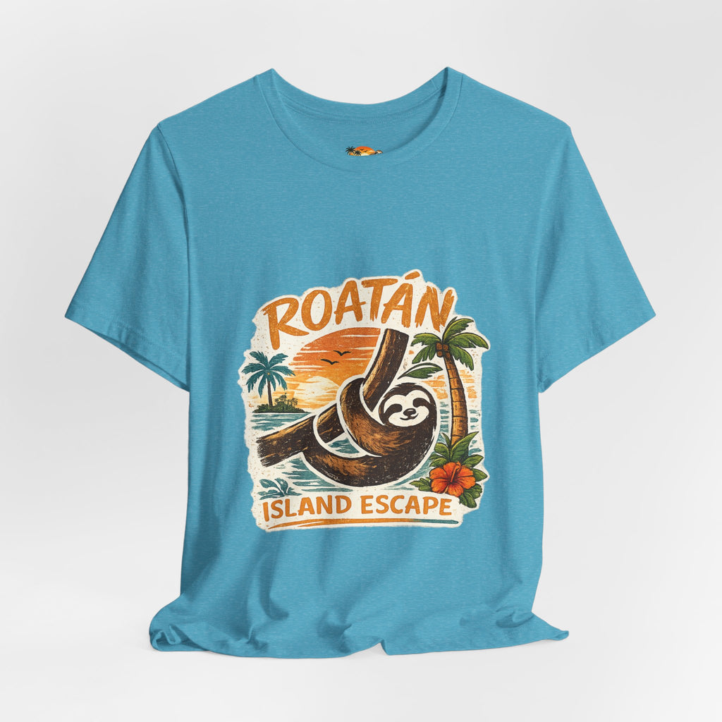 Roatán Island Escape T‑Shirt — Tropical Sloth Vacation Tee