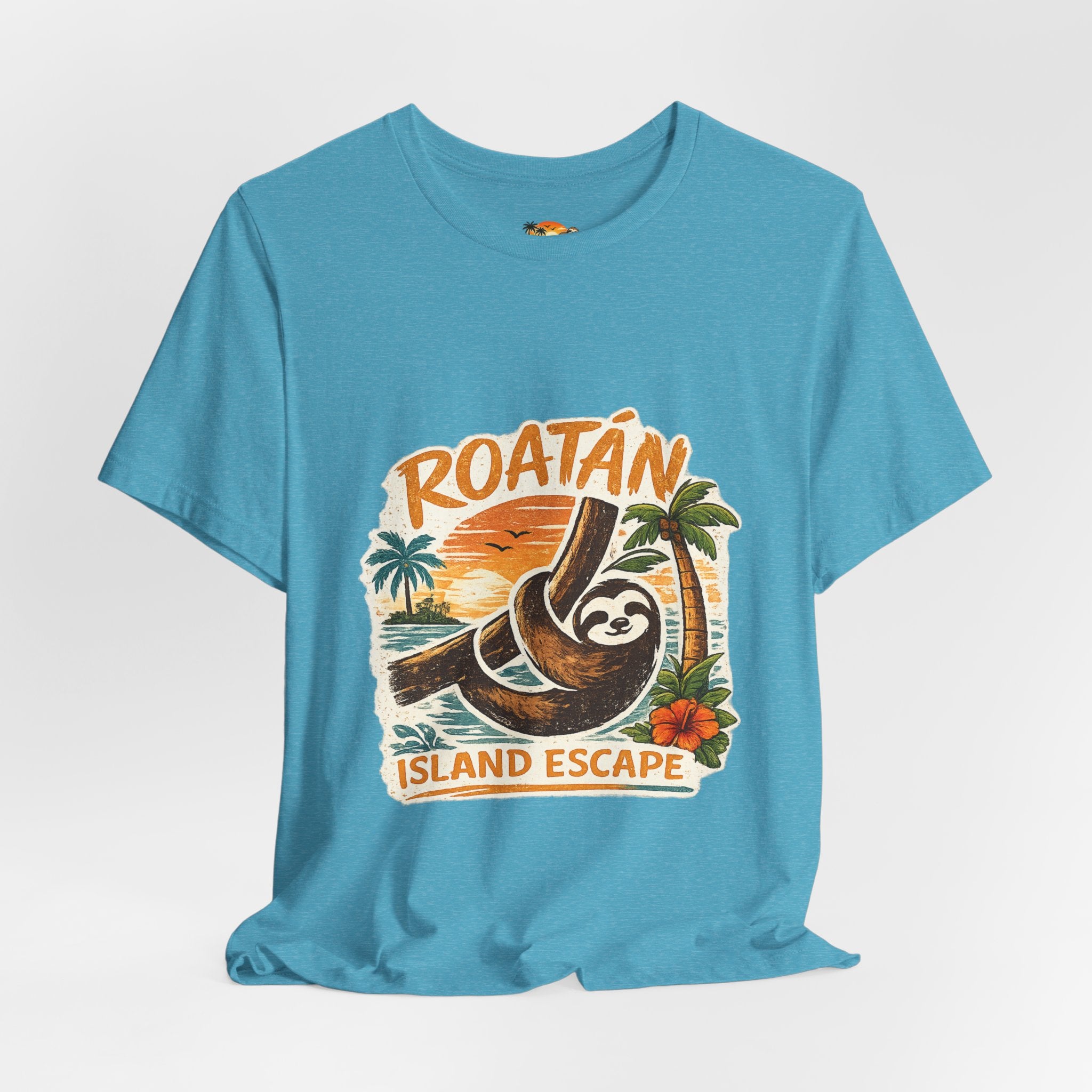 Roatán Island Escape T‑Shirt — Tropical Sloth Vacation Tee