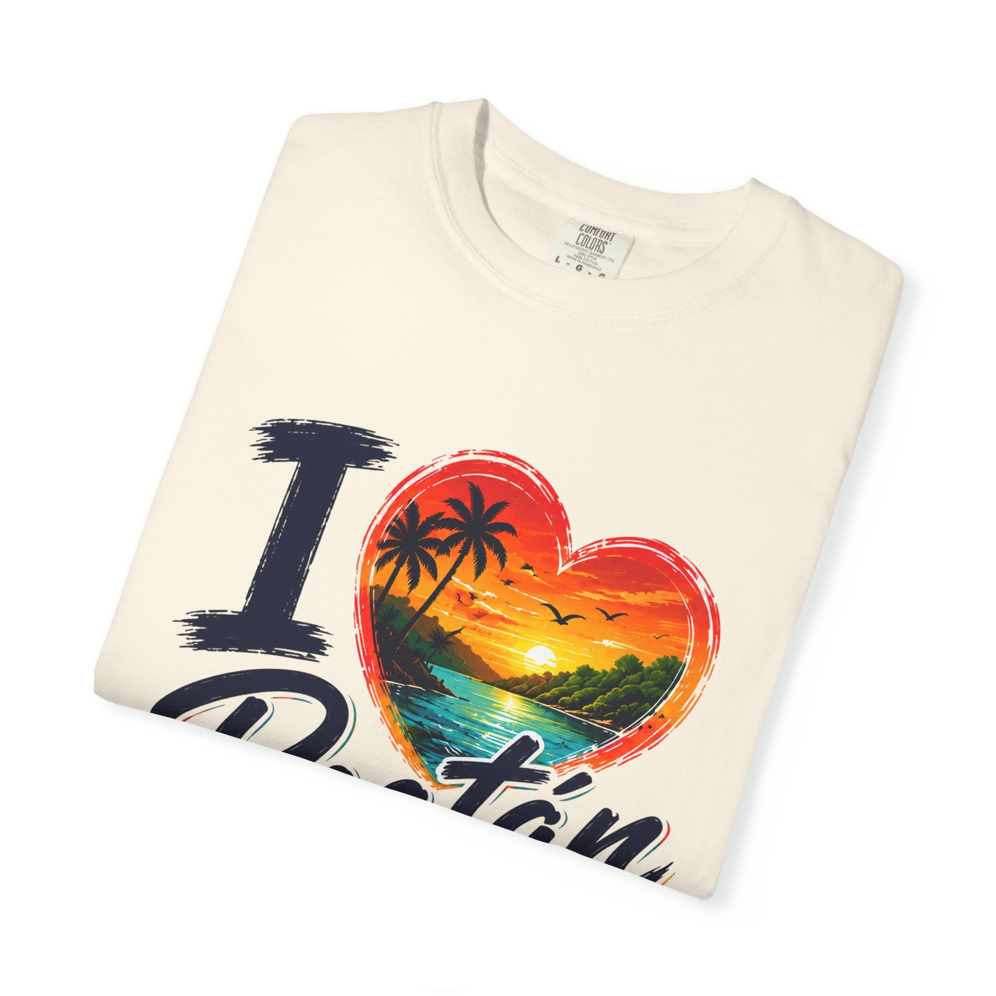 I Love Roatán East End T-Shirt — Tropical Heart Sunset Souvenir