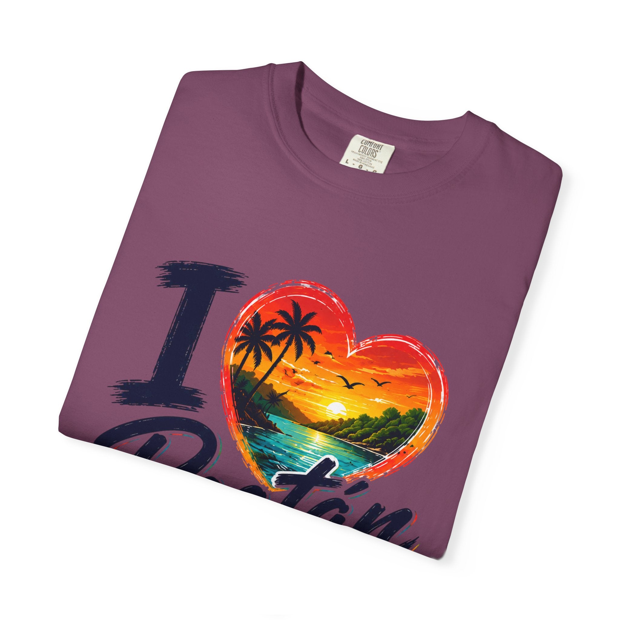 I Love Roatán East End T-Shirt — Tropical Heart Sunset Souvenir