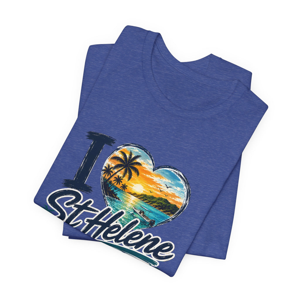 St. Helene Tropical Heart T-Shirt — "I  St Helene" Beach Sunset Tee