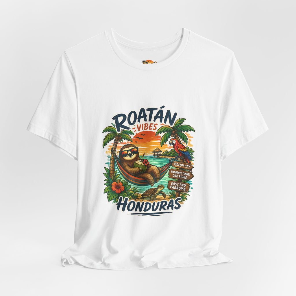 Roatán Vibes Honduras T-Shirt — Tropical Sloth Beach Vacation Tee