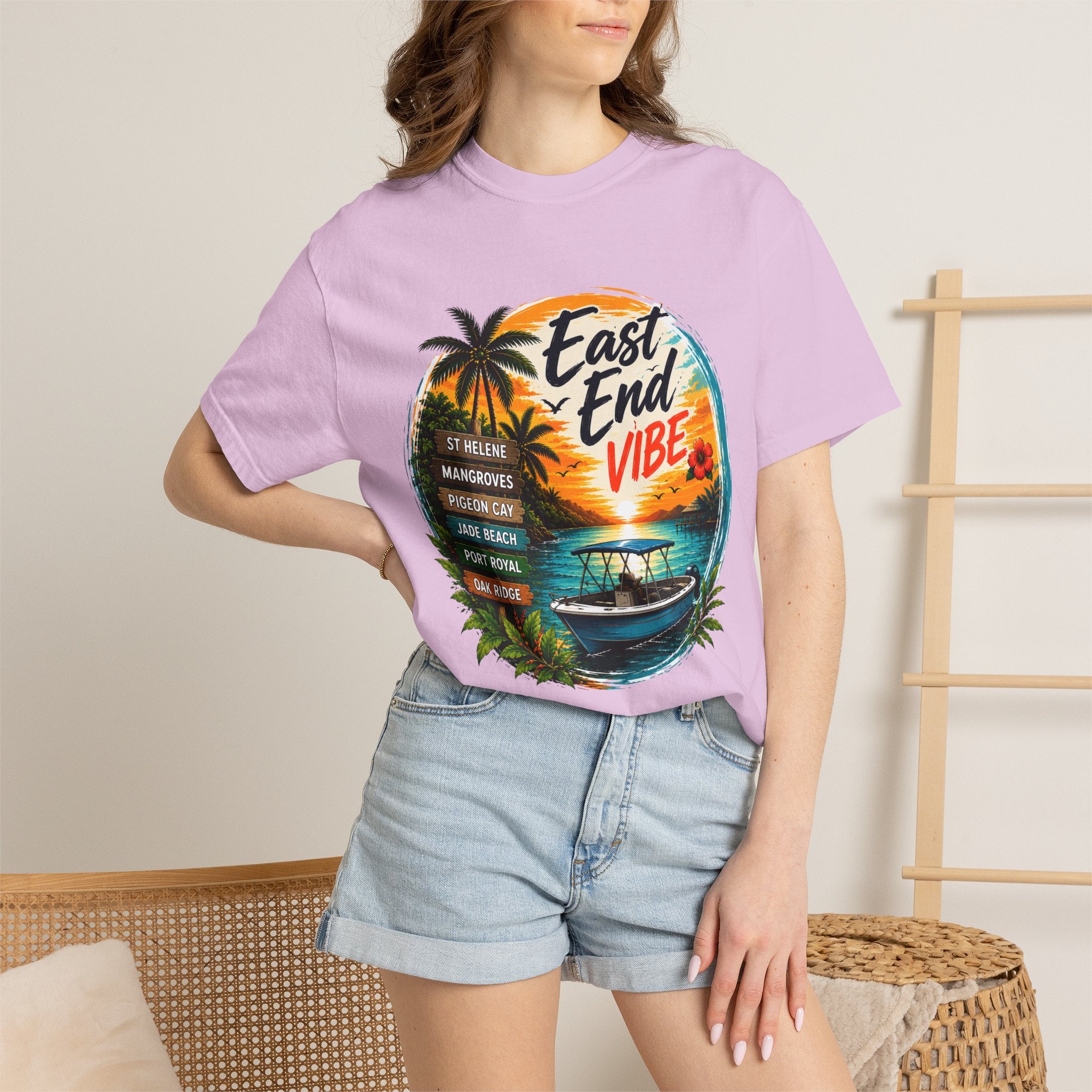 East End Vibe Beach T-Shirt — Tropical Palm Sunset Graphic Tee