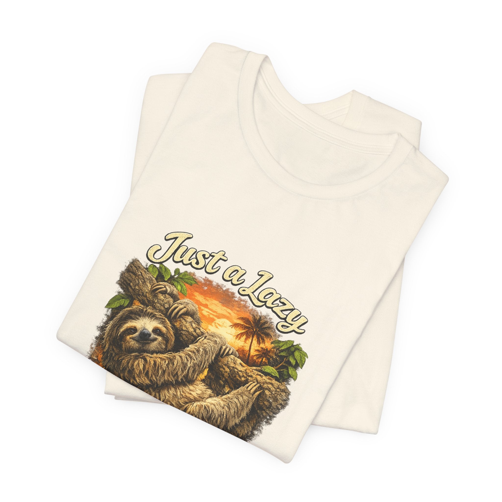 Sloth 'Just a Lazy Living Life' Graphic Tee — Beach Sunset Relaxed T-Shirt
