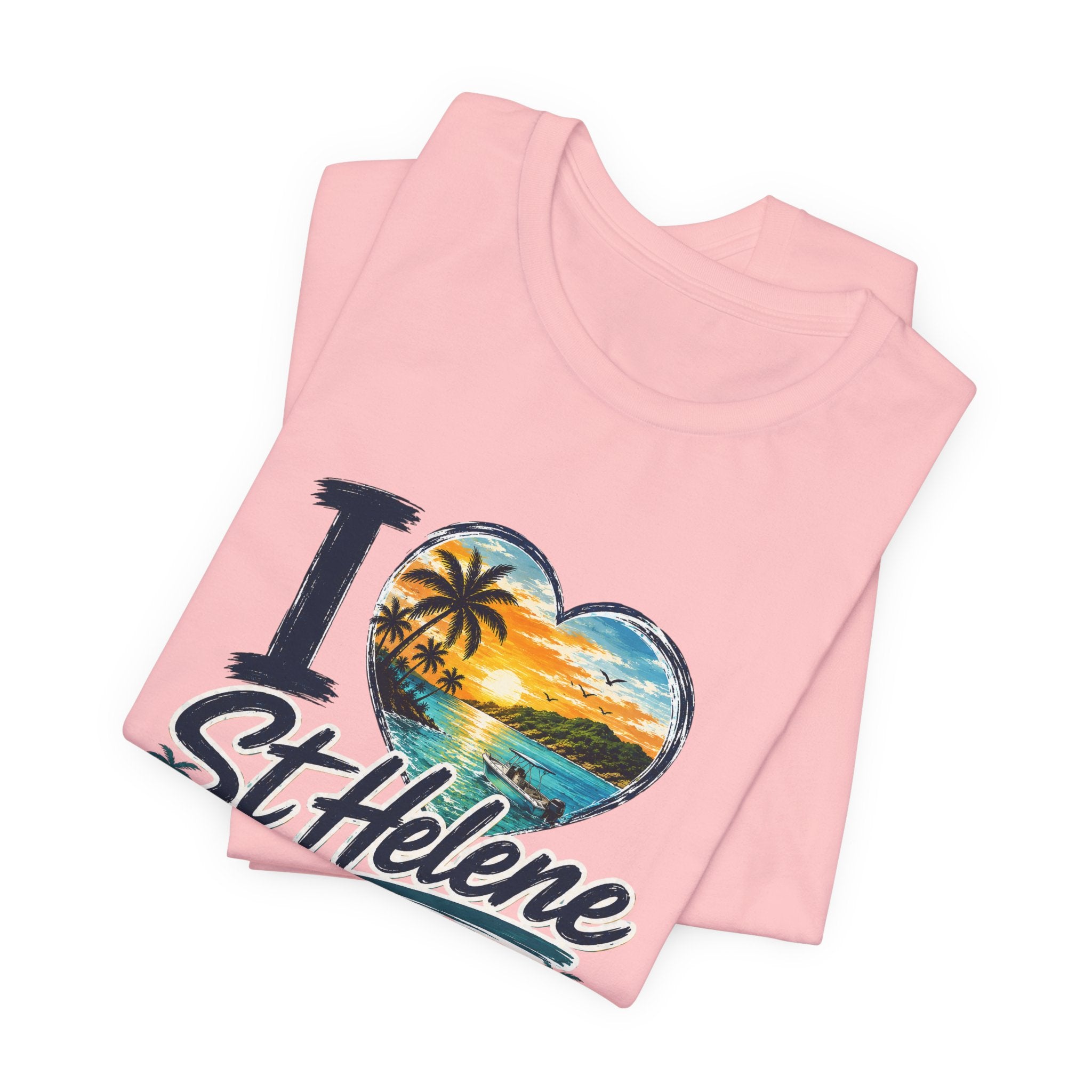 St. Helene Tropical Heart T-Shirt — "I  St Helene" Beach Sunset Tee