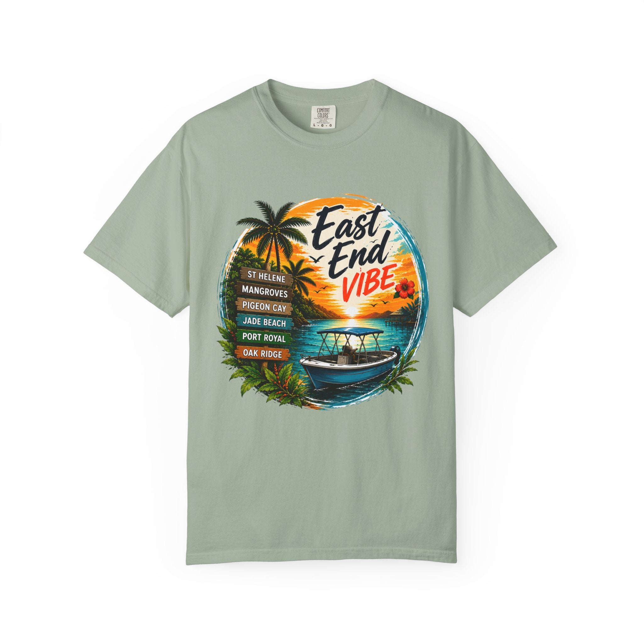 East End Vibe Beach T-Shirt — Tropical Palm Sunset Graphic Tee