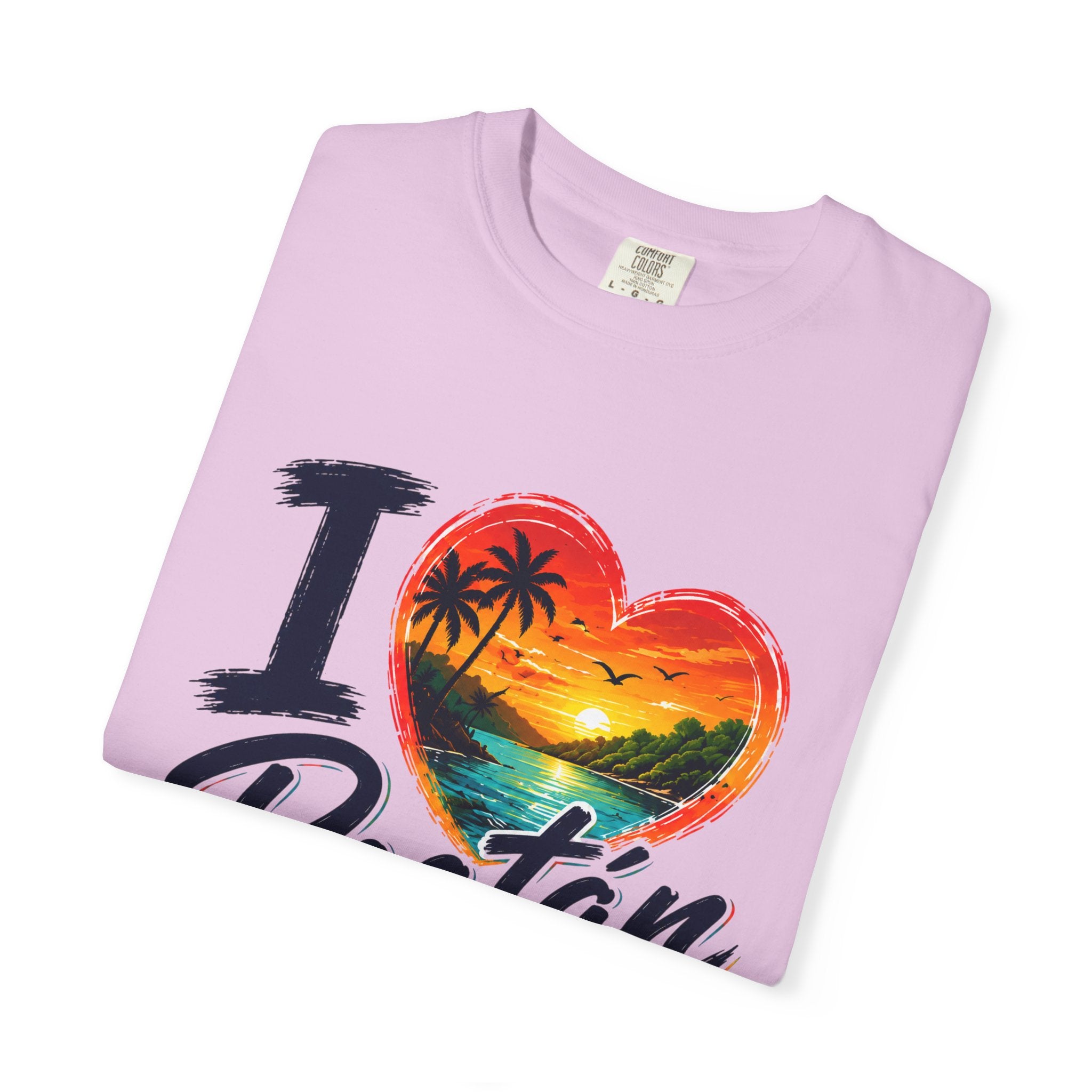 I Love Roatán East End T-Shirt — Tropical Heart Sunset Souvenir