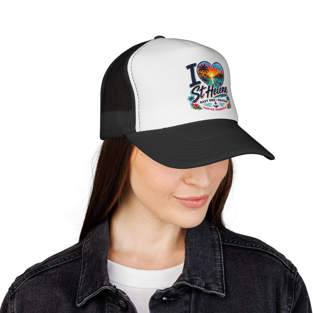 I Heart St. Helene Trucker Cap — Tropical Beach Sunset Hat