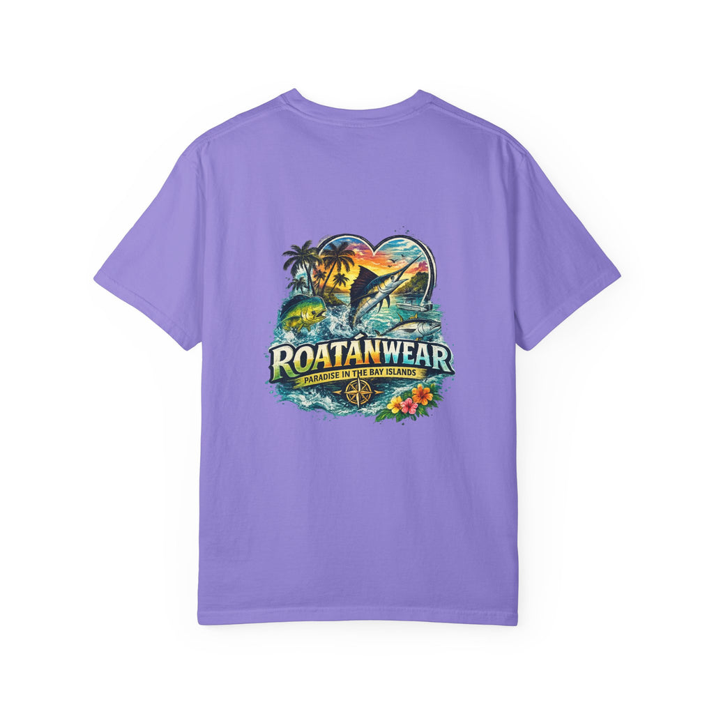 Roatan Beach T-Shirt — Tropical Dolphin Sunset Tee