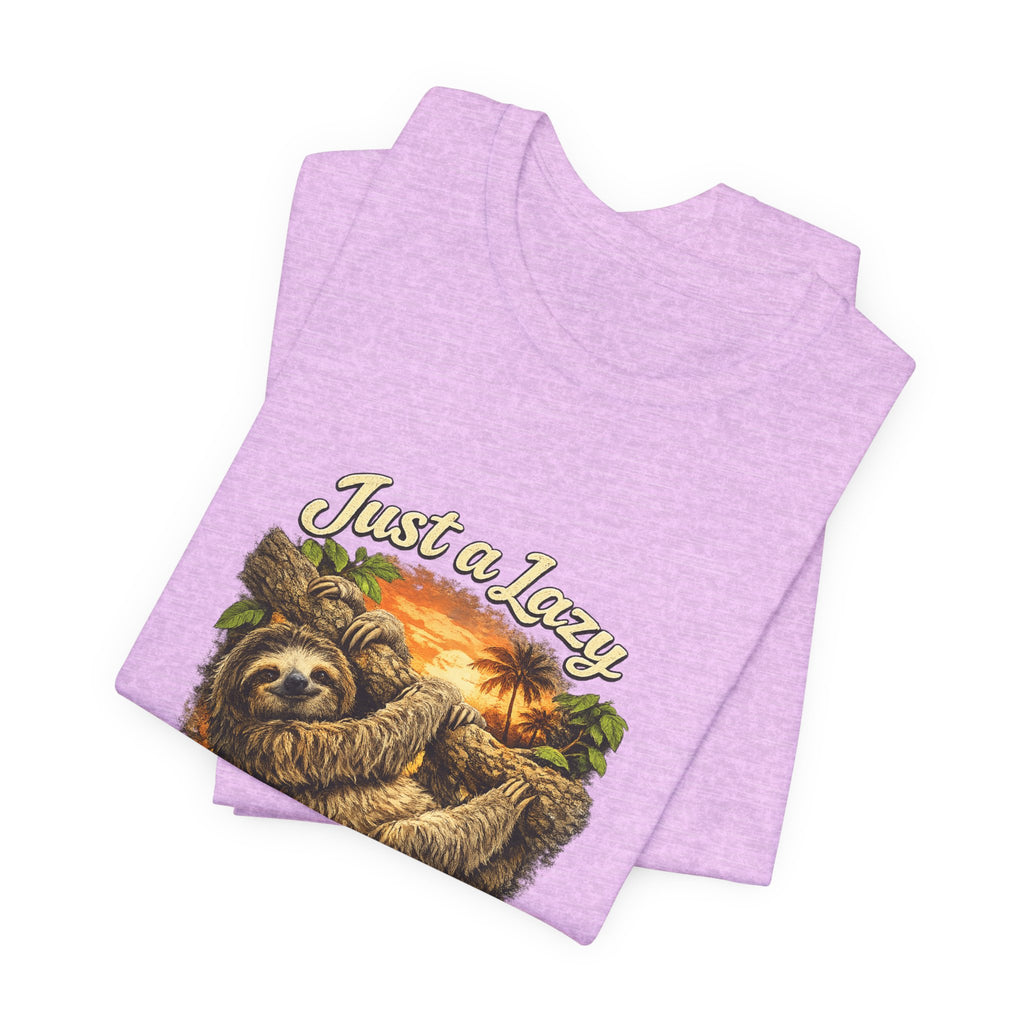 Sloth 'Just a Lazy Living Life' Graphic Tee — Beach Sunset Relaxed T-Shirt