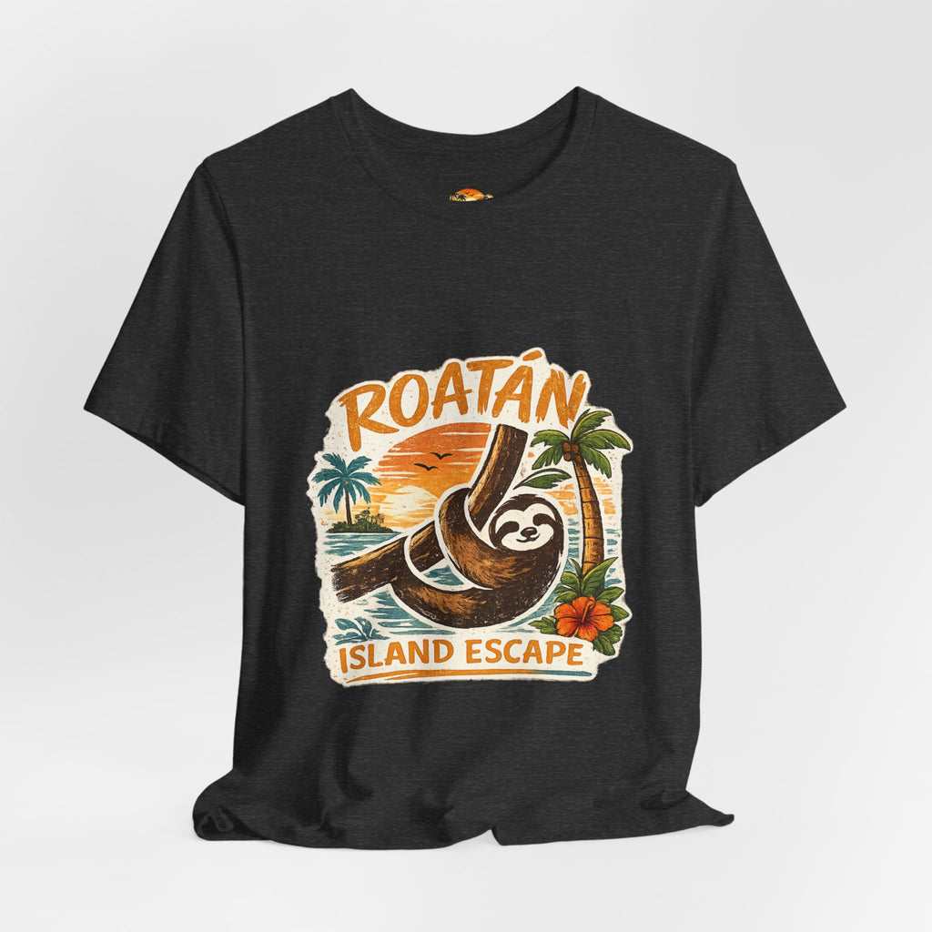 Roatán Island Escape T‑Shirt — Tropical Sloth Vacation Tee