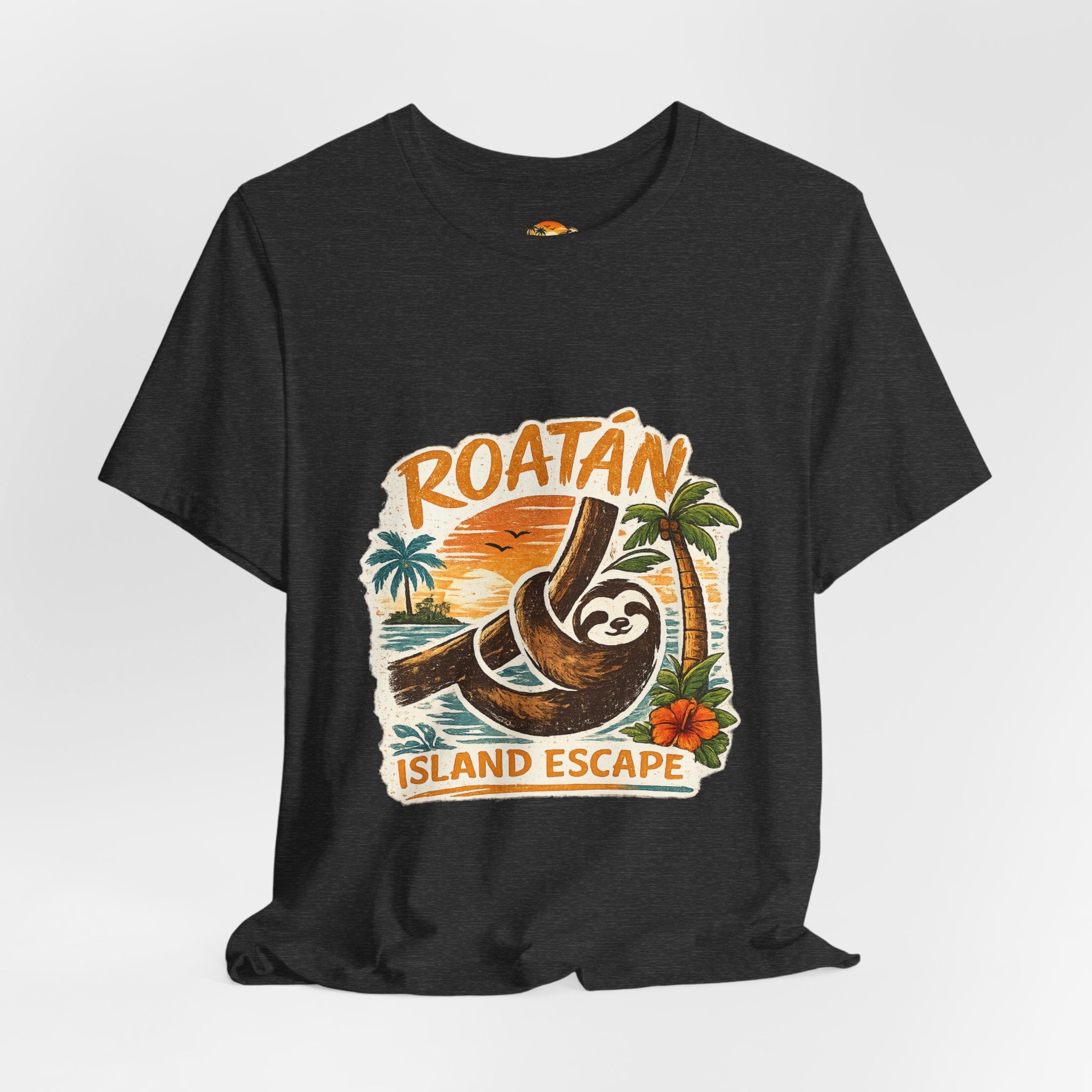 Roatán Island Escape T‑Shirt — Tropical Sloth Vacation Tee