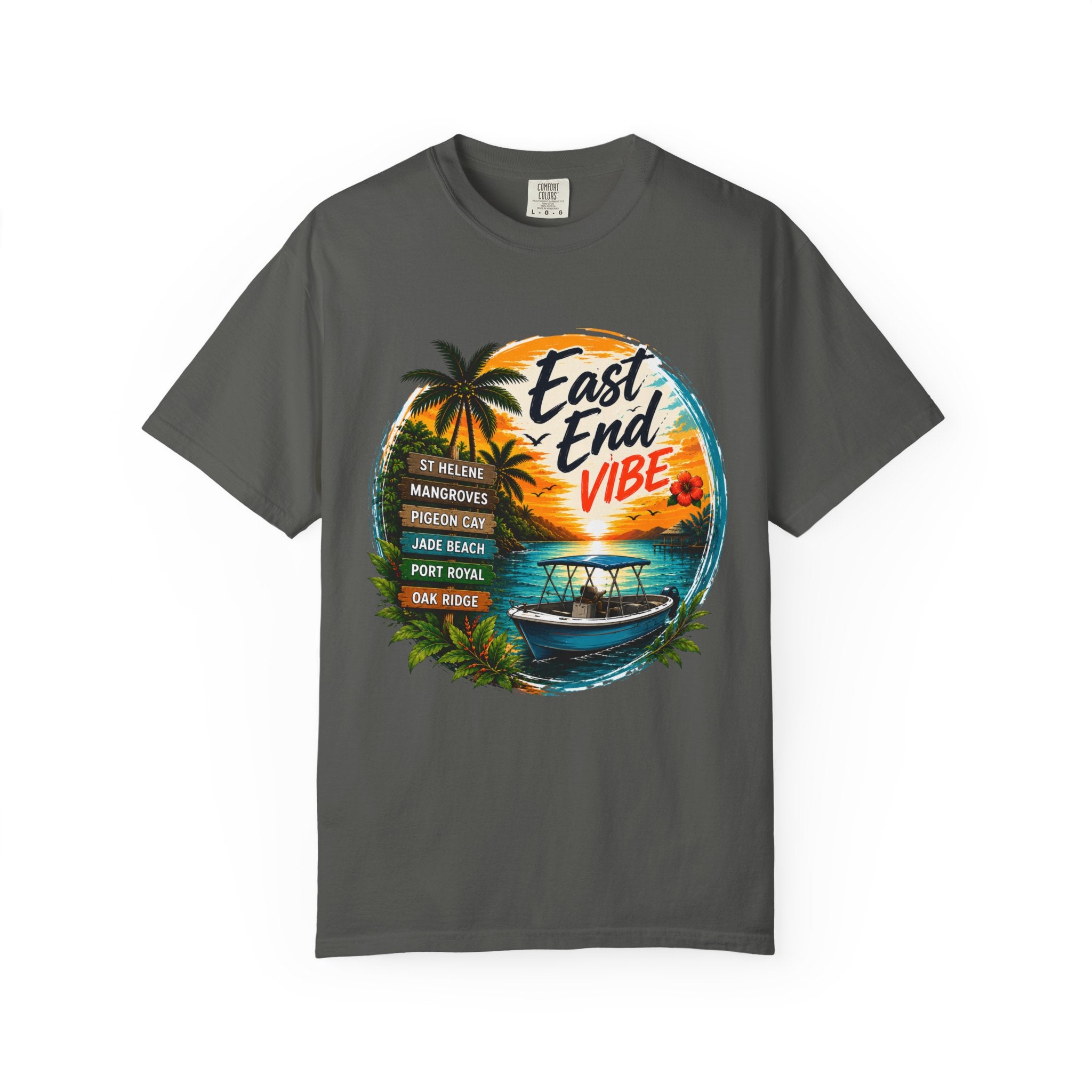 East End Vibe Beach T-Shirt — Tropical Palm Sunset Graphic Tee