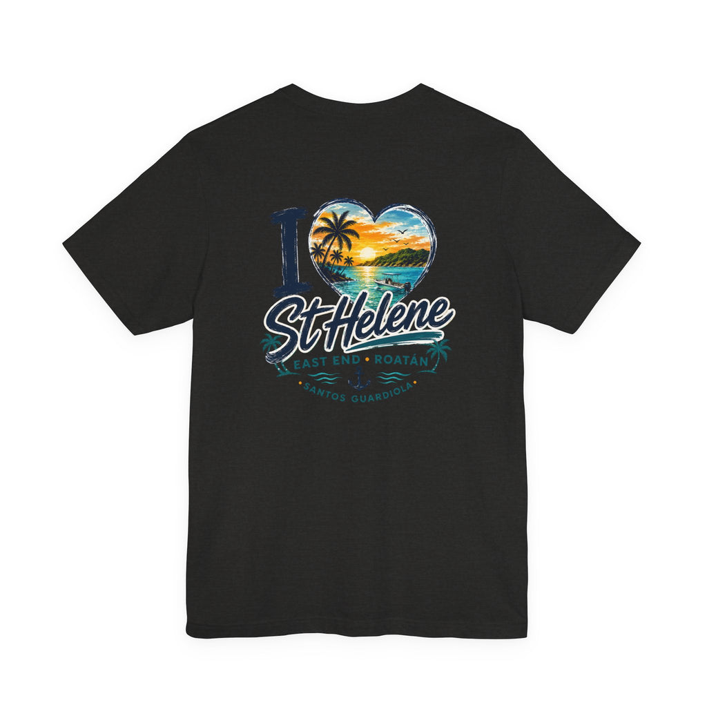 St. Helene Tropical Heart T-Shirt — "I  St Helene" Beach Sunset Tee