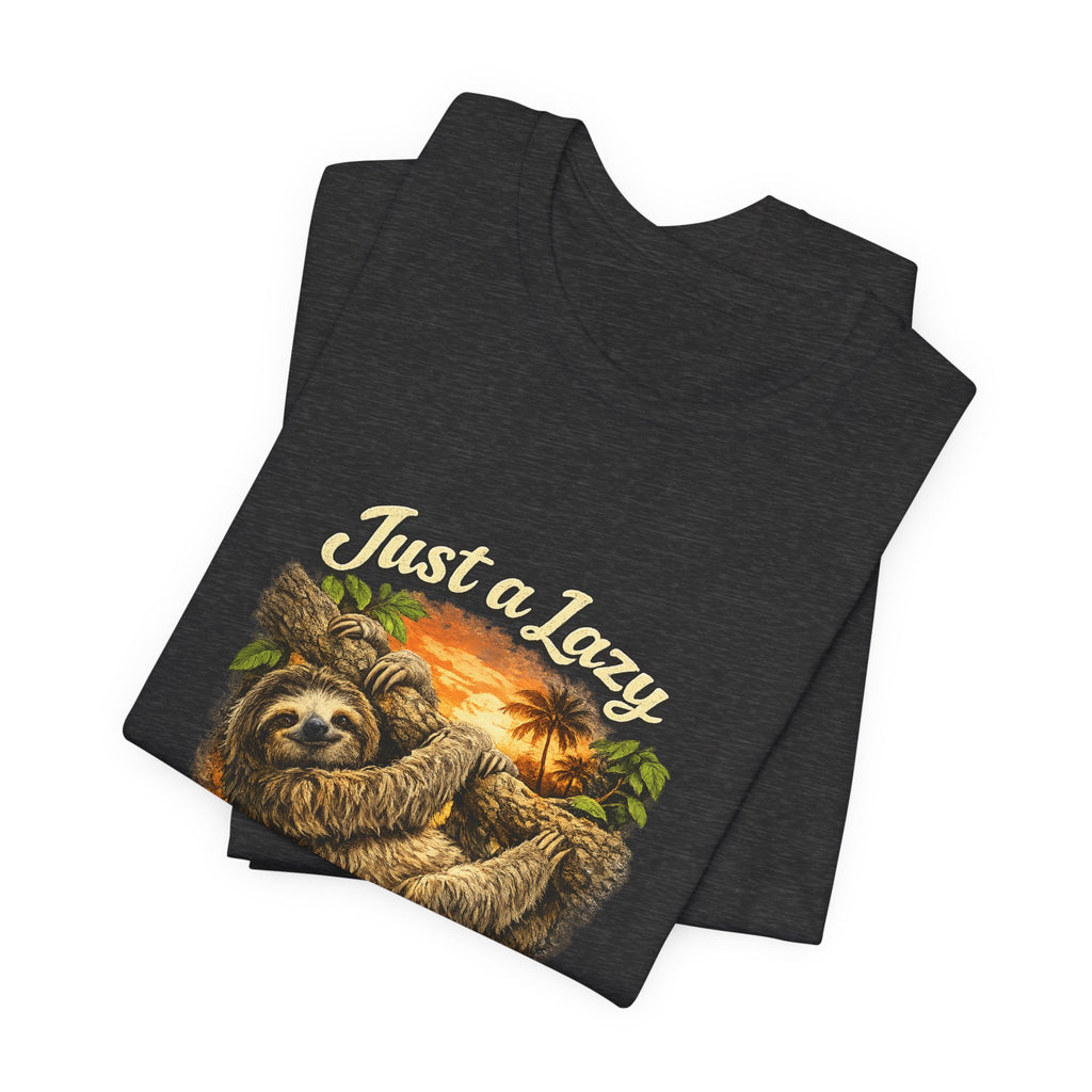 Sloth 'Just a Lazy Living Life' Graphic Tee — Beach Sunset Relaxed T-Shirt