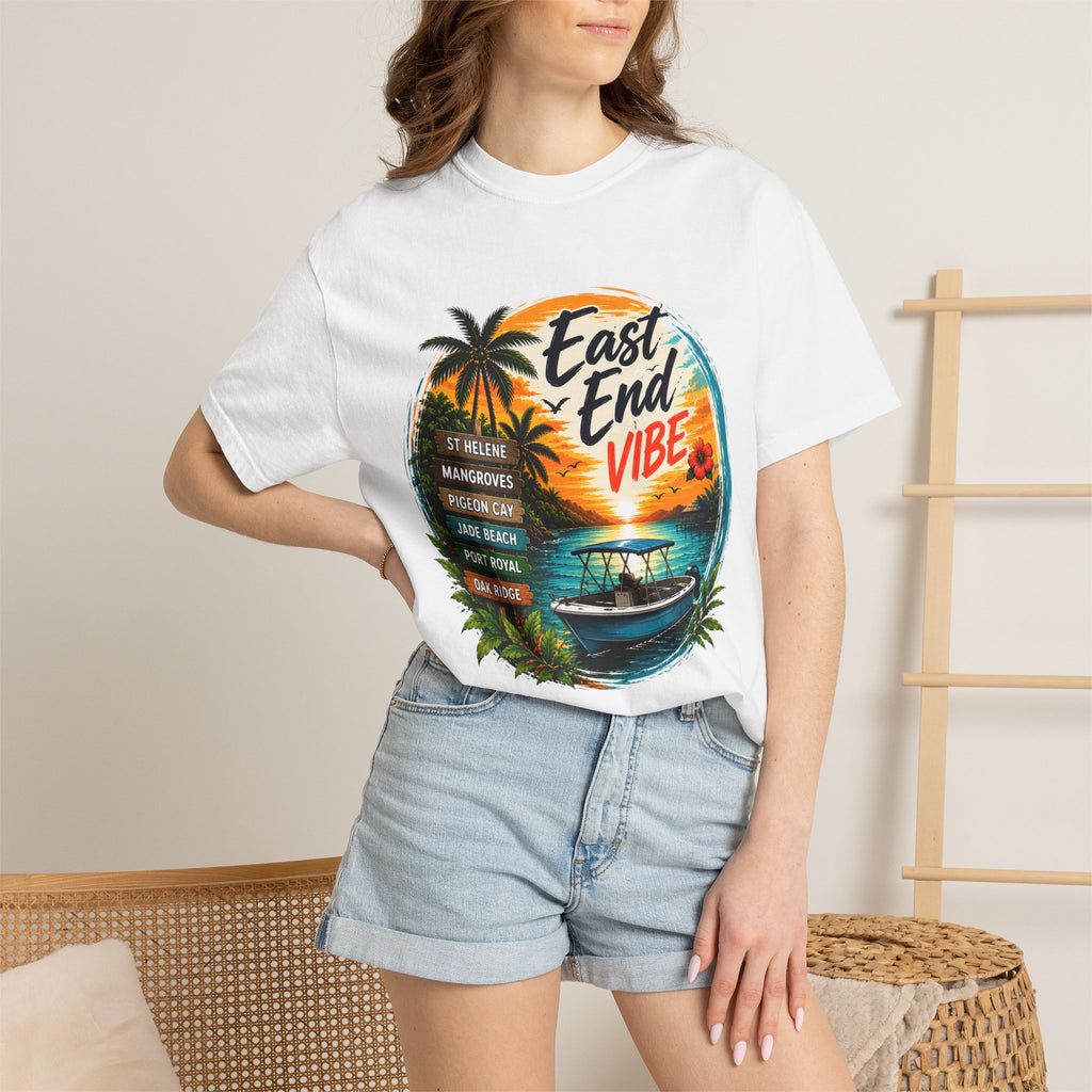 East End Vibe Beach T-Shirt — Tropical Palm Sunset Graphic Tee