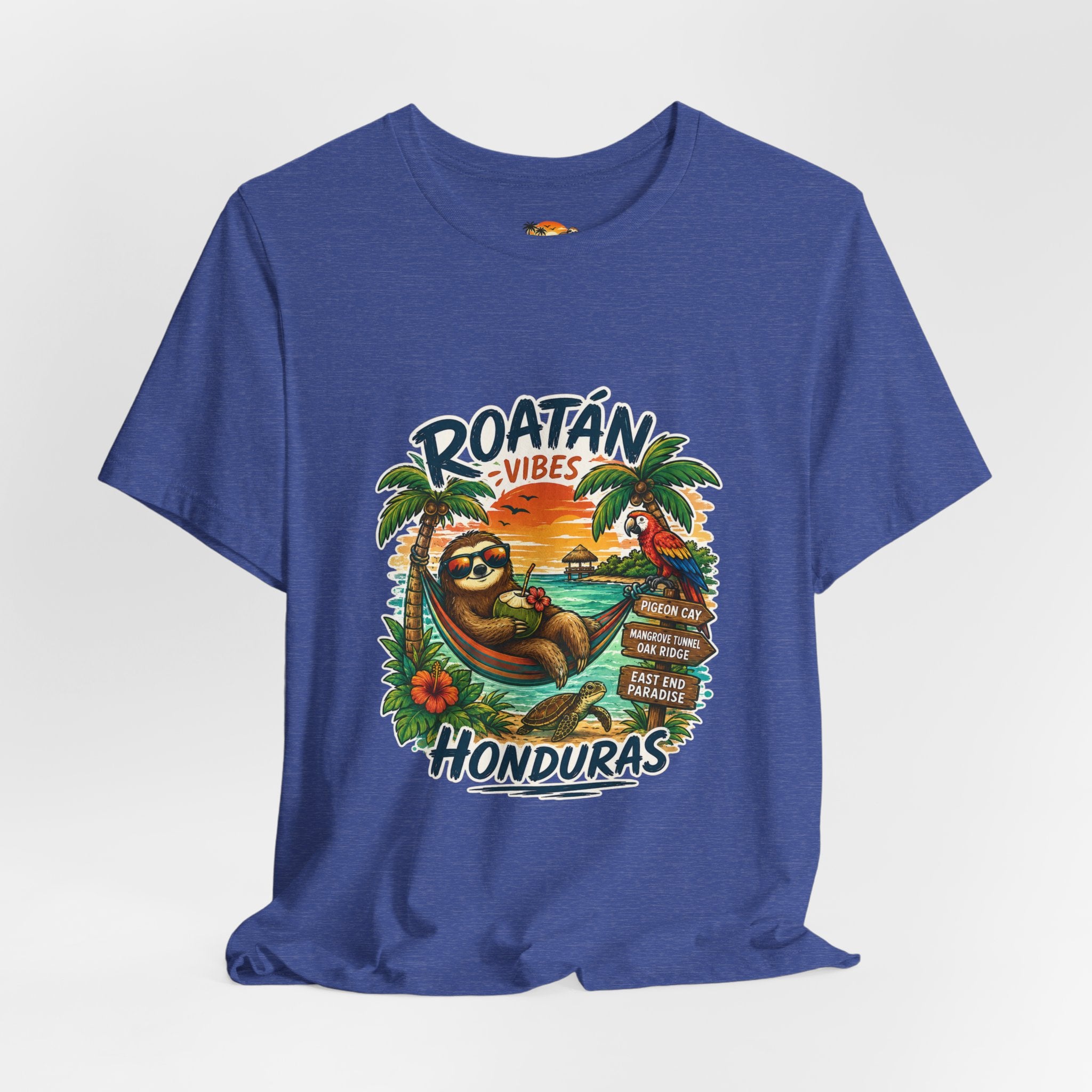 Roatán Vibes Honduras T-Shirt — Tropical Sloth Beach Vacation Tee