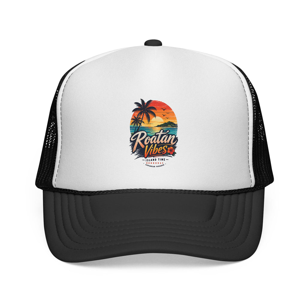 Roatán Vibes Trucker Cap – Tropical Beach Sunset Mesh Hat