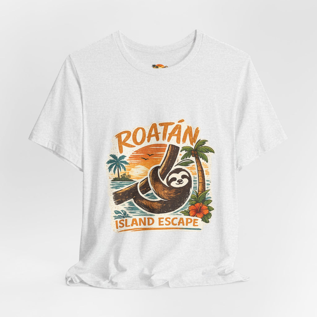 Roatán Island Escape T‑Shirt — Tropical Sloth Vacation Tee