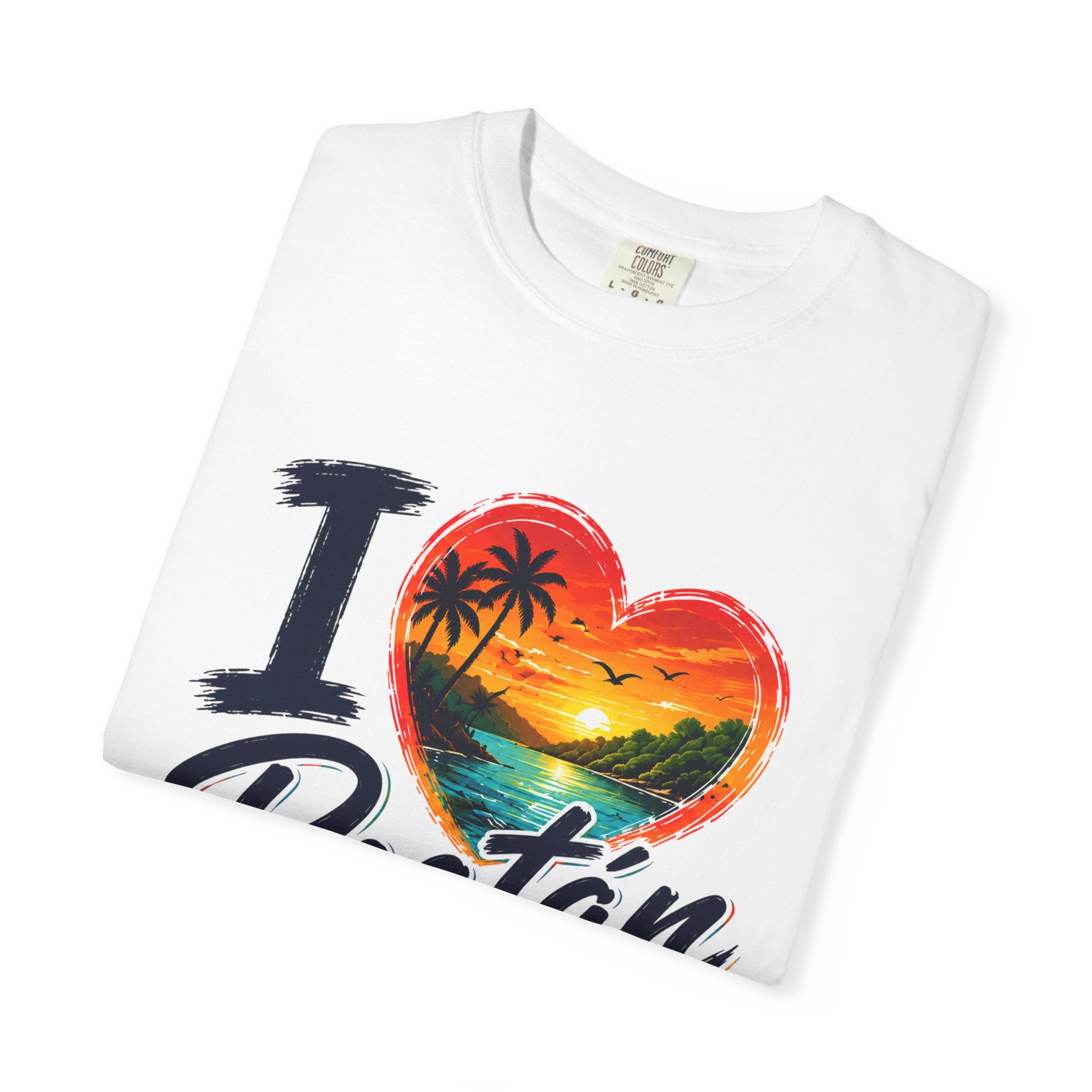 I Love Roatán East End T-Shirt — Tropical Heart Sunset Souvenir
