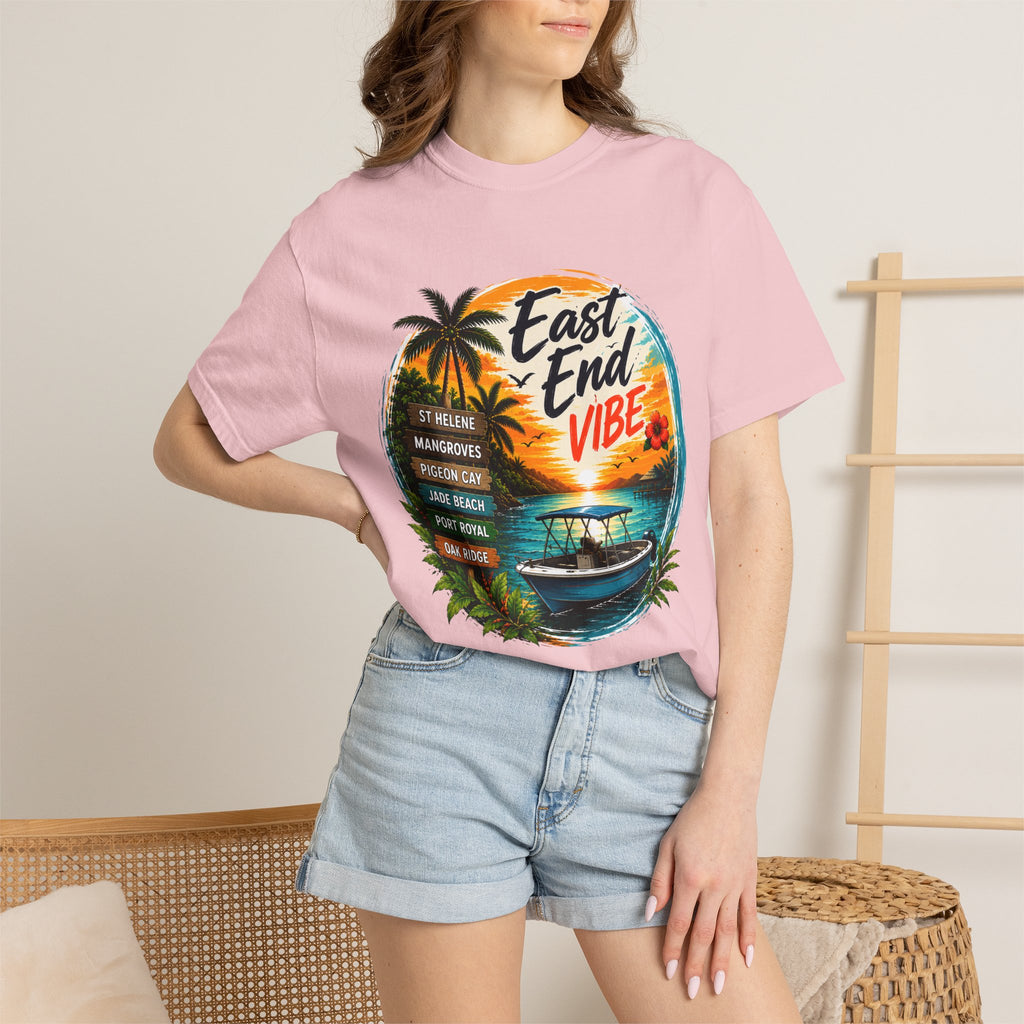 East End Vibe Beach T-Shirt — Tropical Palm Sunset Graphic Tee