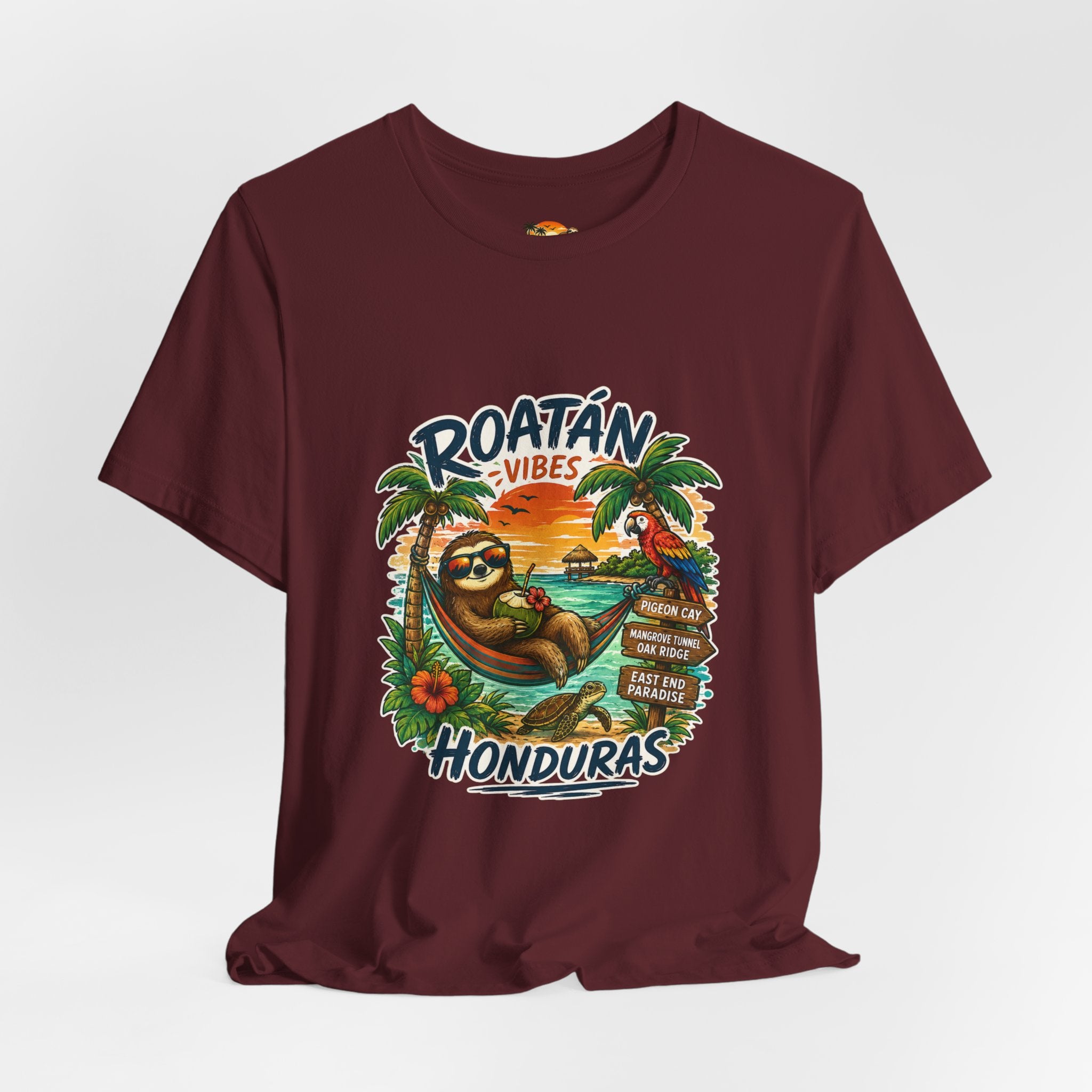 Roatán Vibes Honduras T-Shirt — Tropical Sloth Beach Vacation Tee