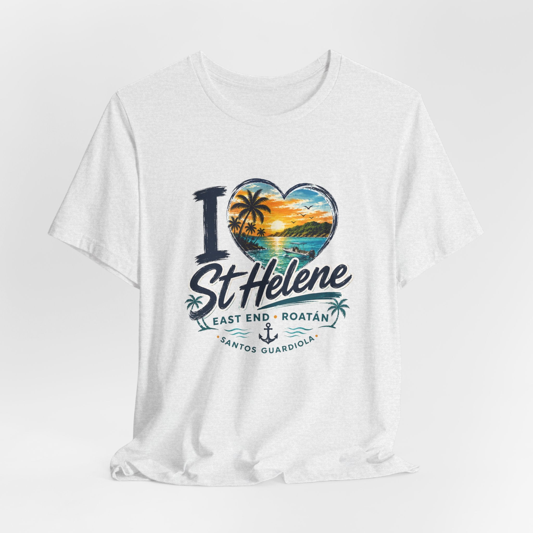 St. Helene Tropical Heart T-Shirt — "I  St Helene" Beach Sunset Tee