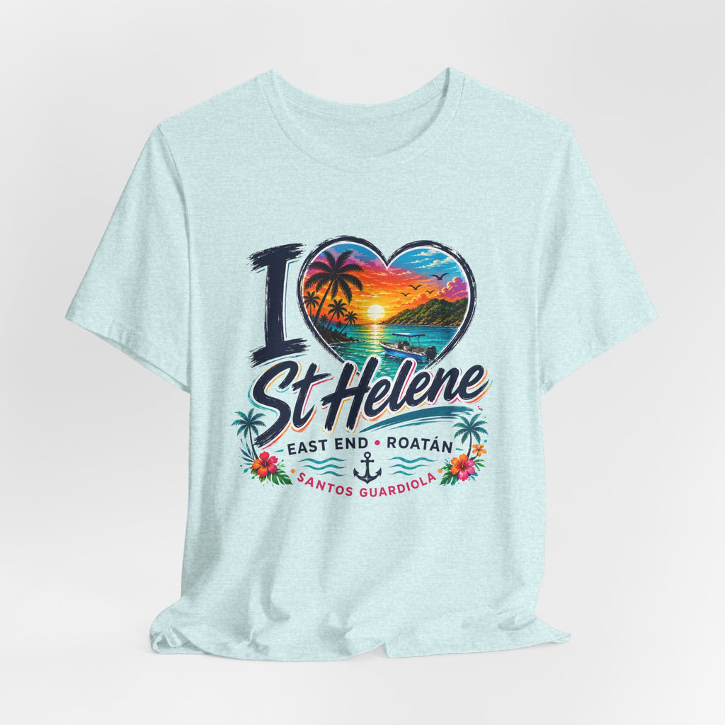 I  St Helene Sunset Beach T-Shirt — East End Roatán Vacation Tee