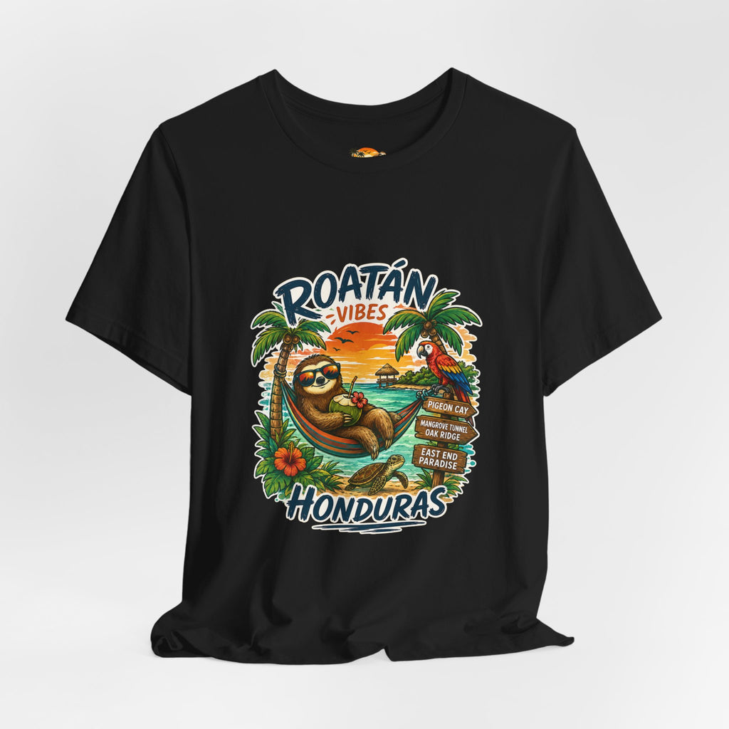 Roatán Vibes Honduras T-Shirt — Tropical Sloth Beach Vacation Tee