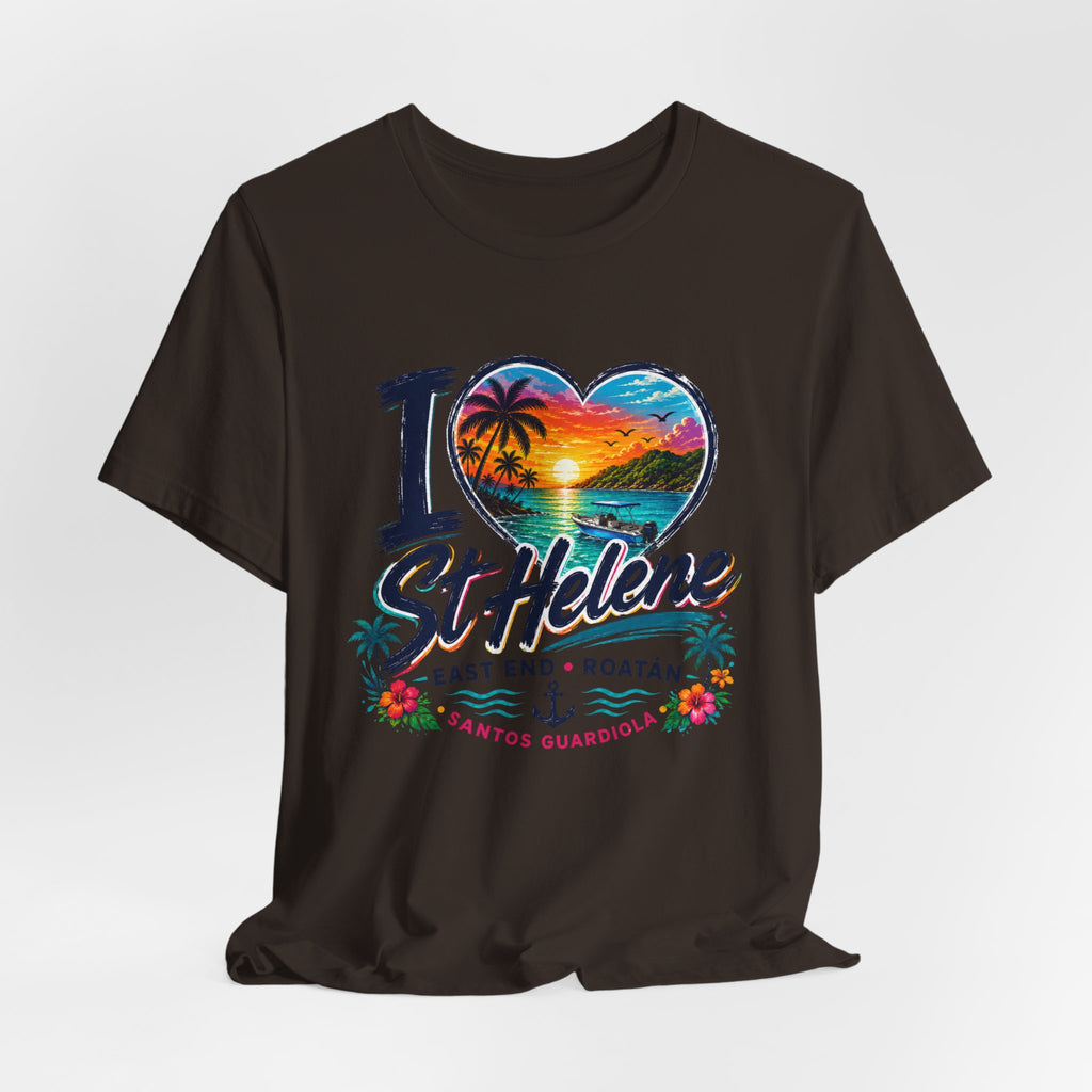 I  St Helene Sunset Beach T-Shirt — East End Roatán Vacation Tee