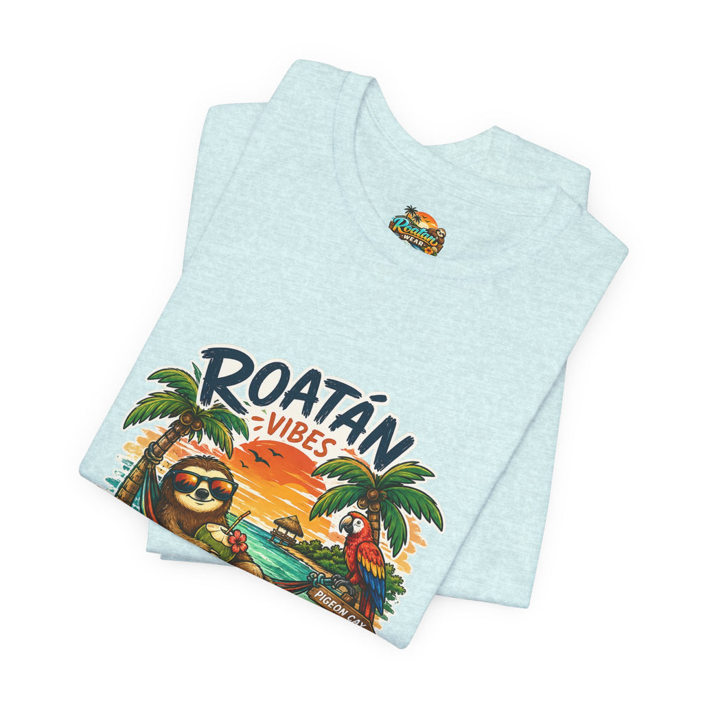 Roatán Vibes Honduras T-Shirt — Tropical Sloth Beach Vacation Tee