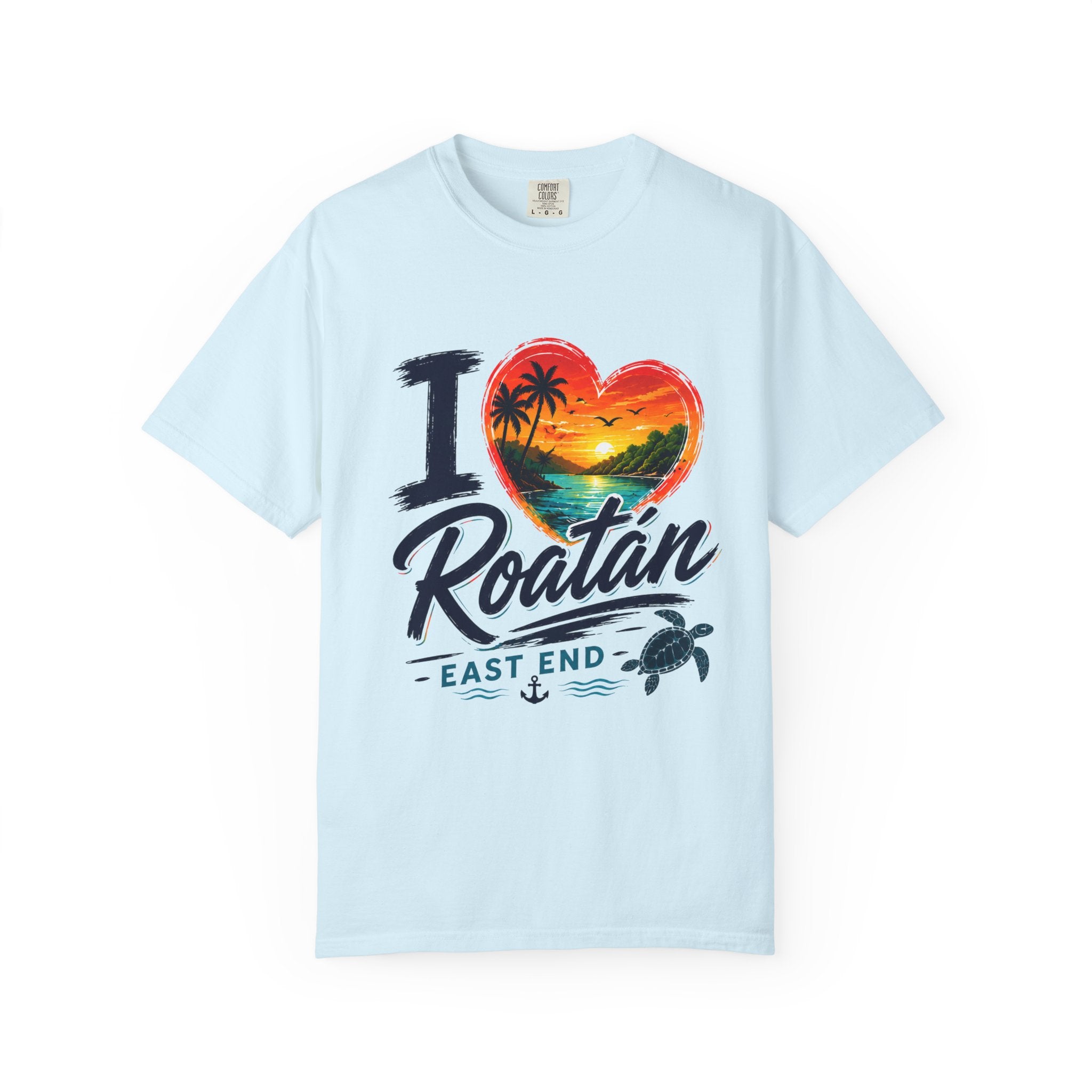 I Love Roatán East End T-Shirt — Tropical Heart Sunset Souvenir