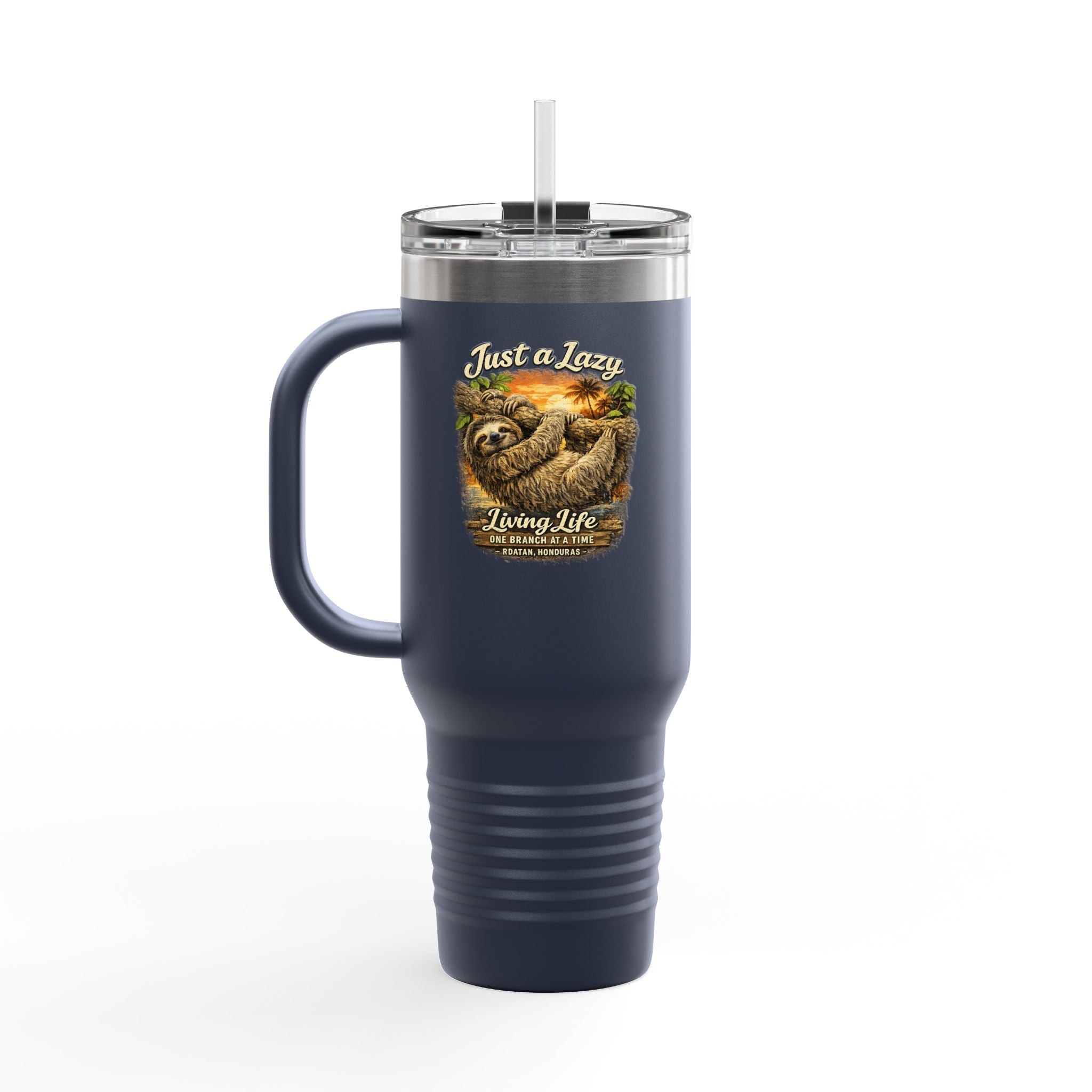 40oz Insulated Travel Mug — 'Just a Sloth Living Life' Cute Sloth Coffee Tumbler