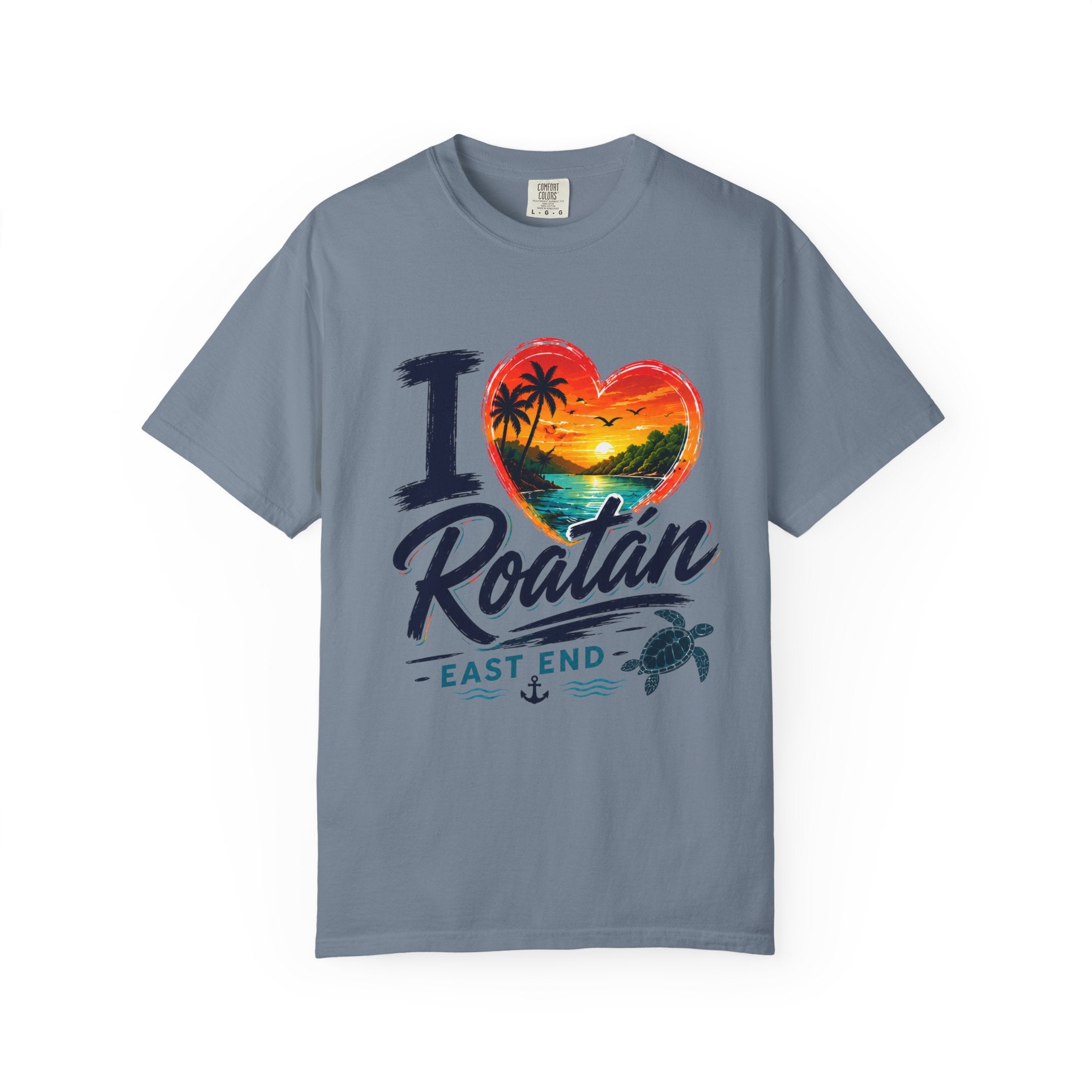 I Love Roatán East End T-Shirt — Tropical Heart Sunset Souvenir